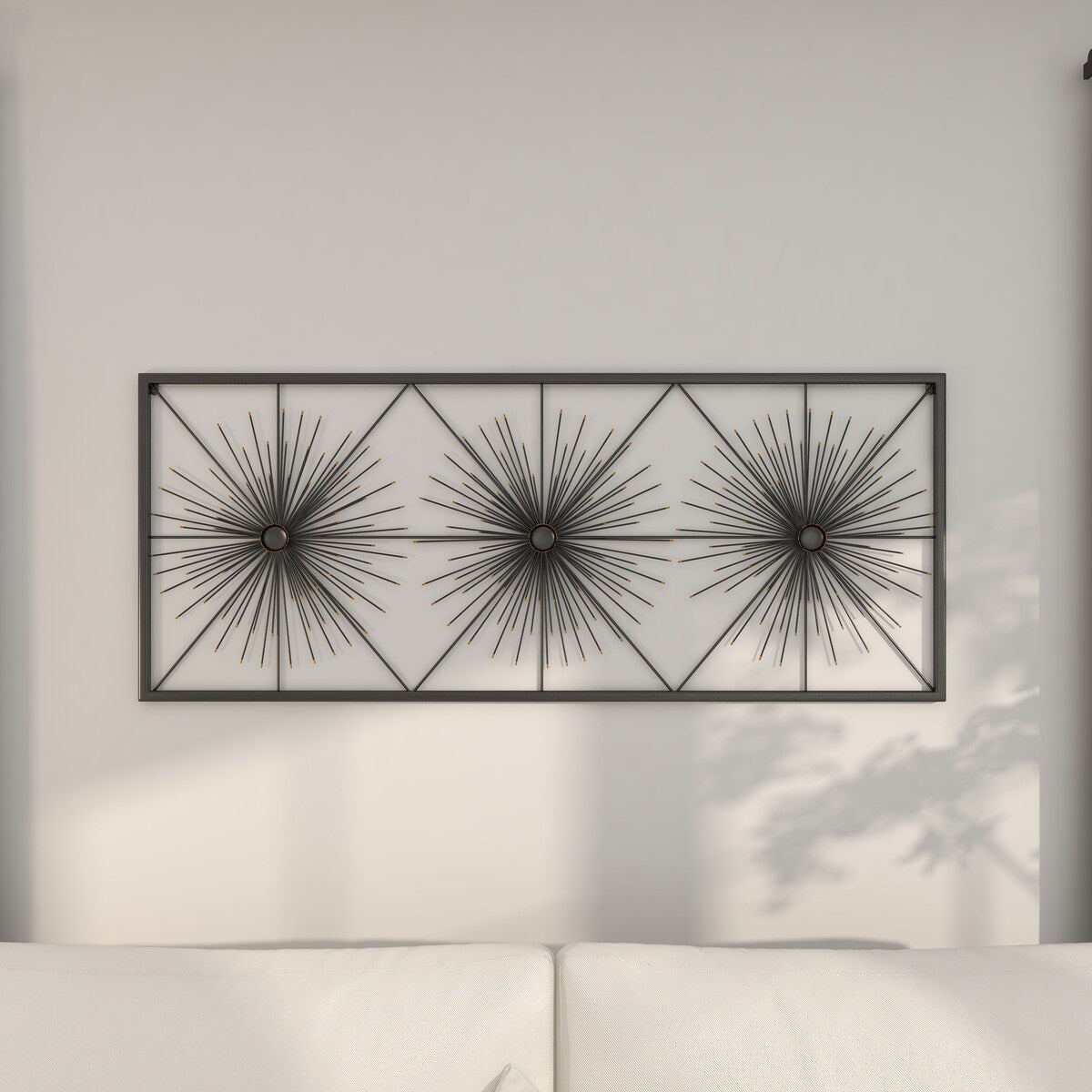 Metal Starburst Sea Urchin Home Wall Decor with Black Frame - Black - Roche River Decor