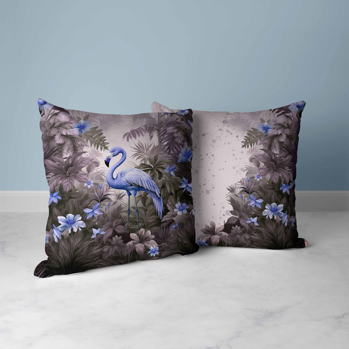 Purple And Blue Tropical Flamingo Haven Indoor/Outdoor Throw Pillow Zipper