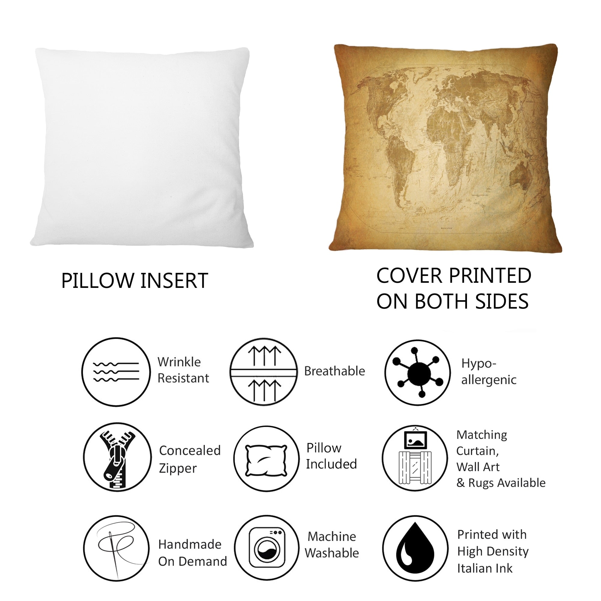 Designart 'Ancient Map of The World X' Vintage Printed Throw Pillow