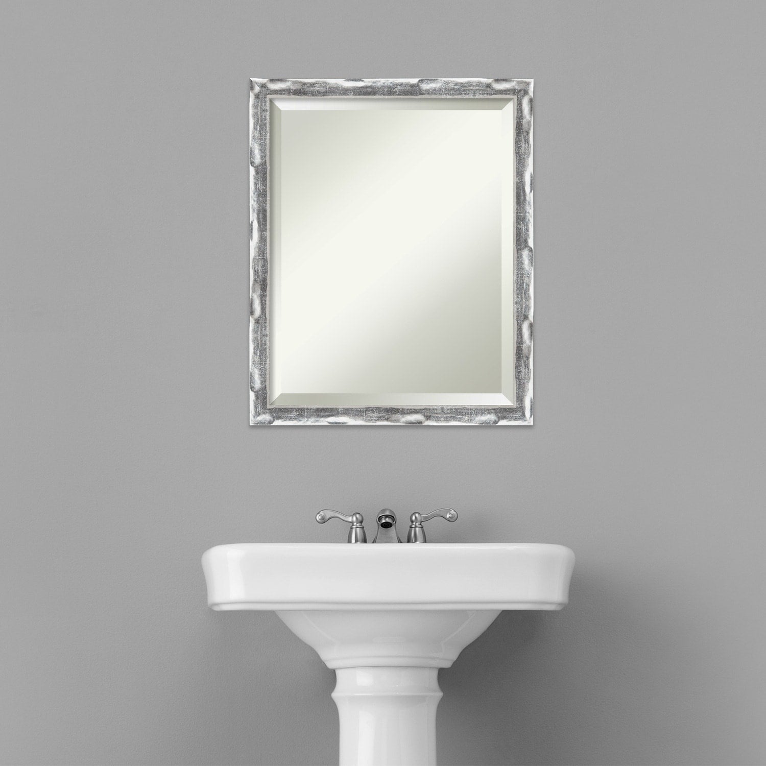 Beveled Bathroom Wall Mirror - Scratched Wave Chrome Frame - Scratched Wave Chrome