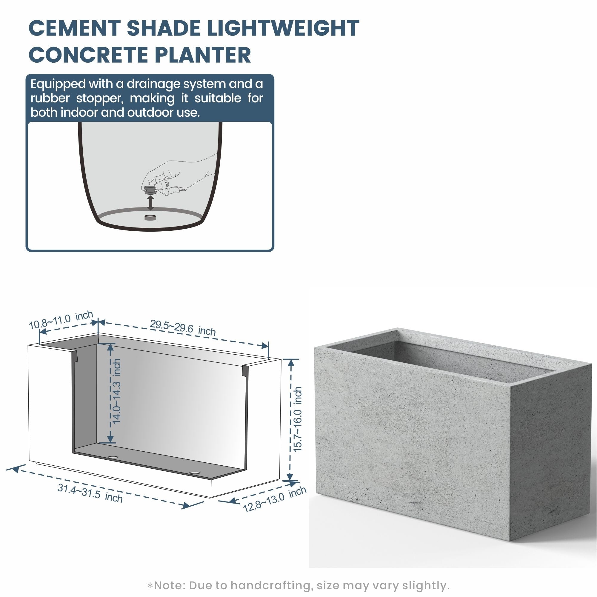 Tall Concrete Rectangle Plant Boxes / Large Indoor and Outdoor Flower Planters