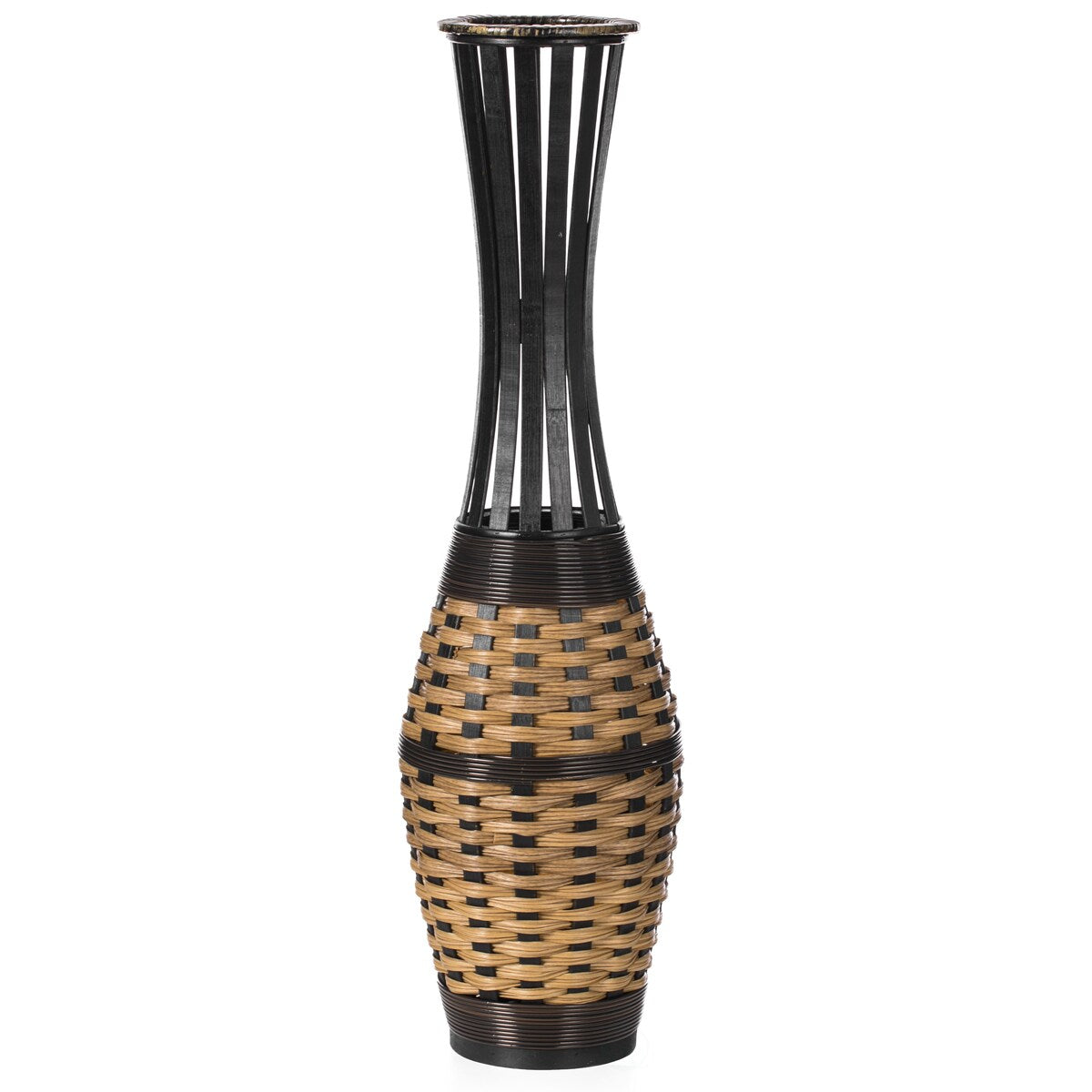 Antique Brown 34-inch-tall Trumpet Style Floor Vase - Versatile Entryway or Living Room, or Bedroom Decor with Bamboo Rope