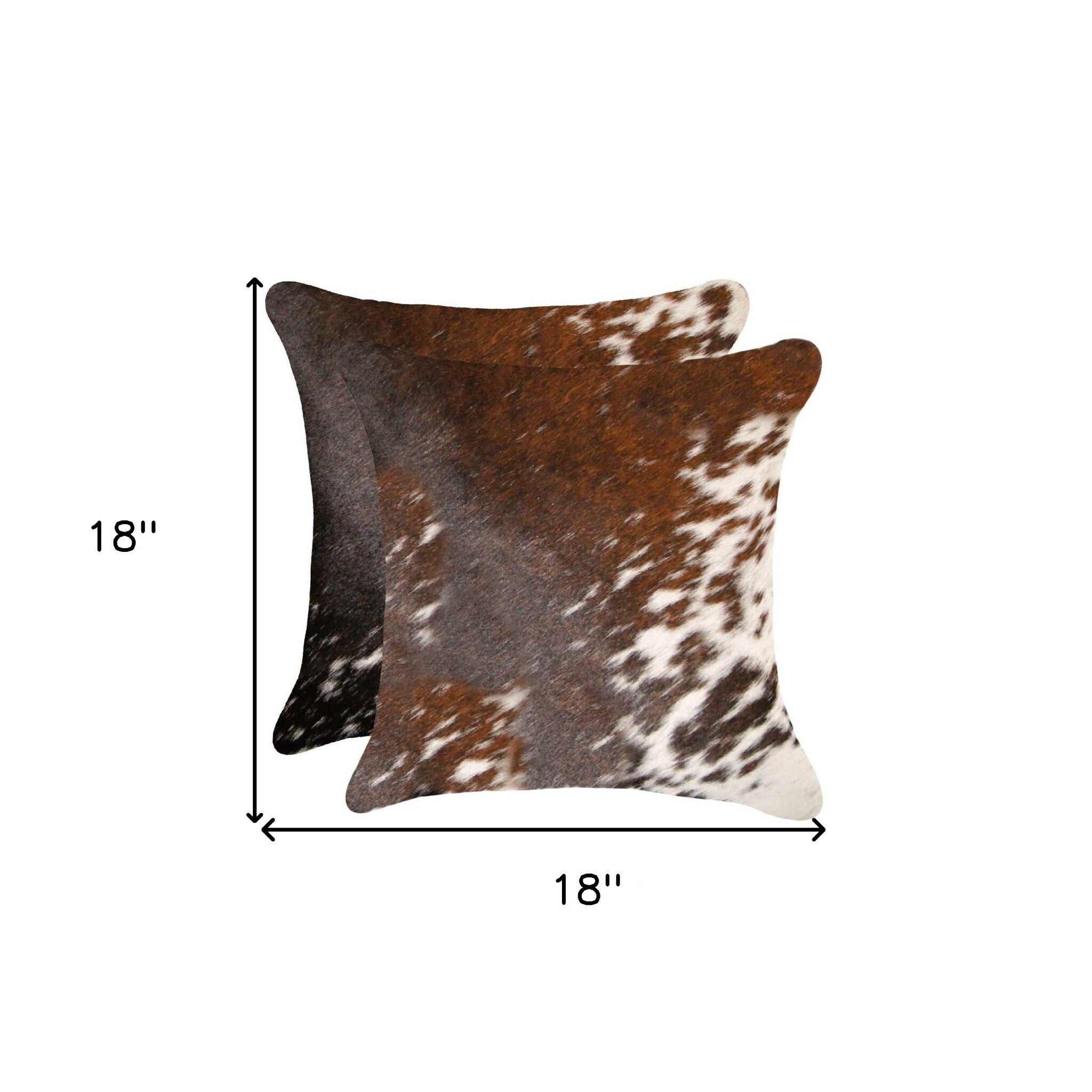 HomeRoots Set of Two 18 X 18 Brown and White Animal Print Cowhide Zippered Pillow