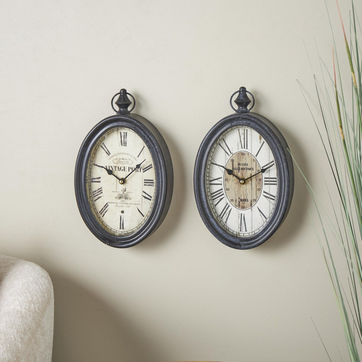 Metal Pocket Watch Style Decorative Wall Clock - Set of 2 Black - Roche River Decor