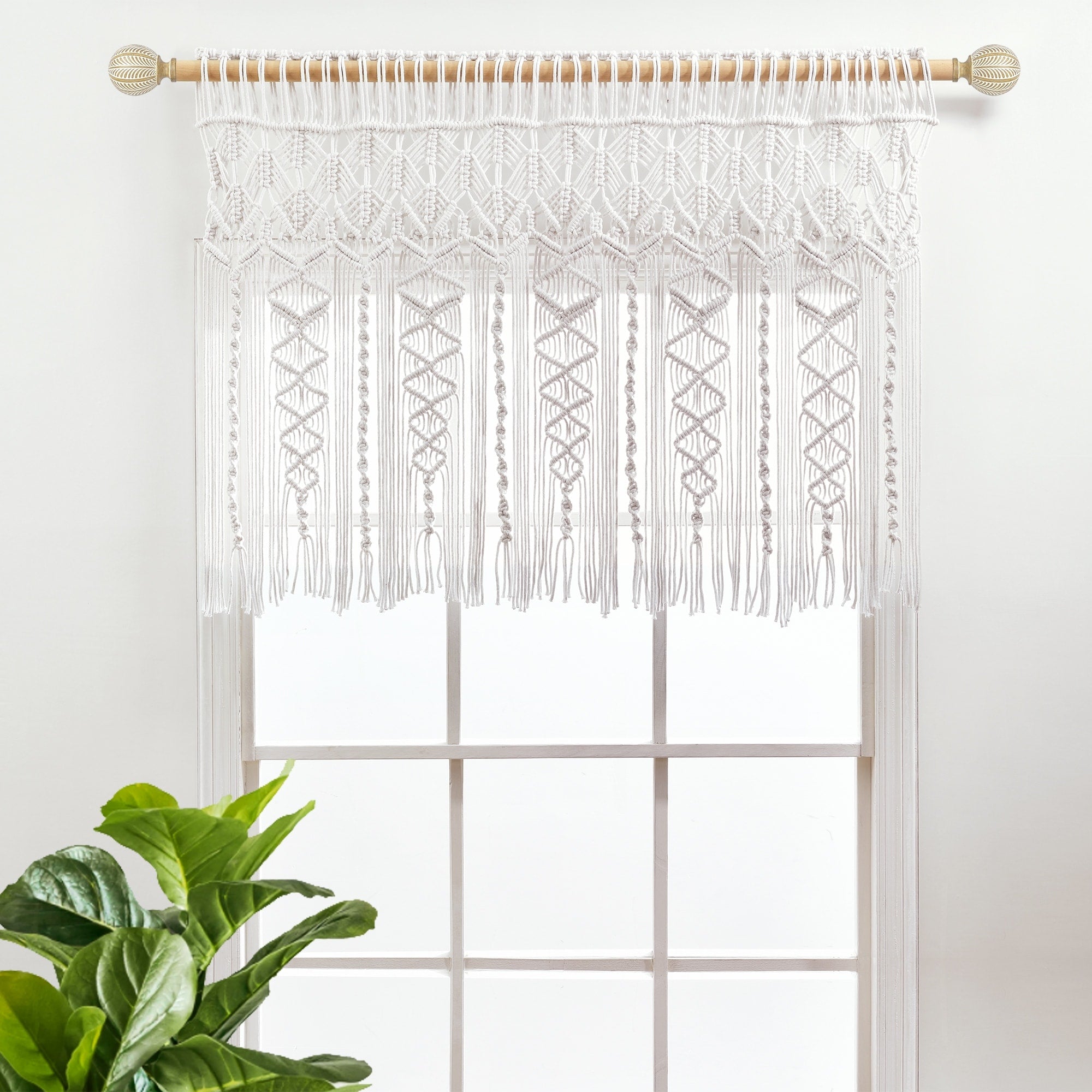 Lush Decor Boho Macrame Textured Cotton Valance/Kitchen Curtain/Wall Decor