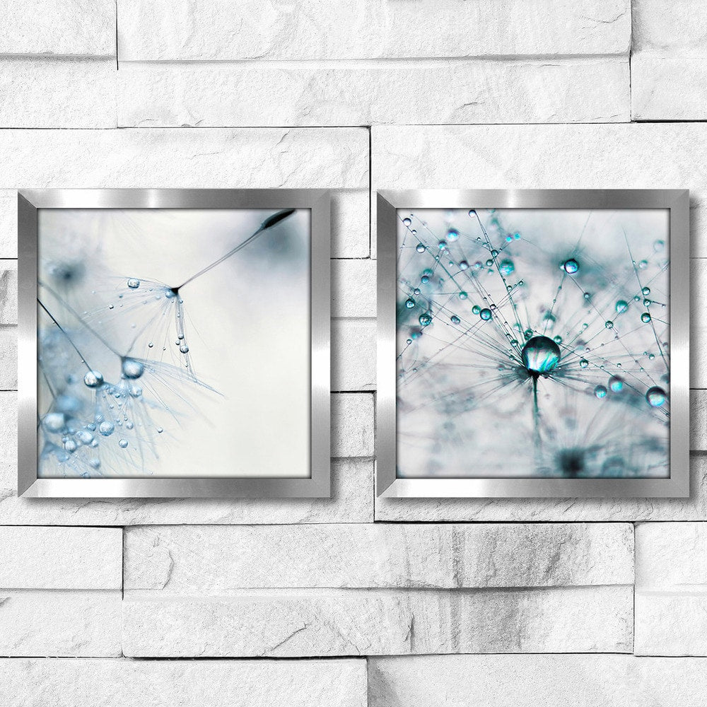 Art Sets of 2 Twin Set Matching Baby Blue Framed Acrylic Wall Decor