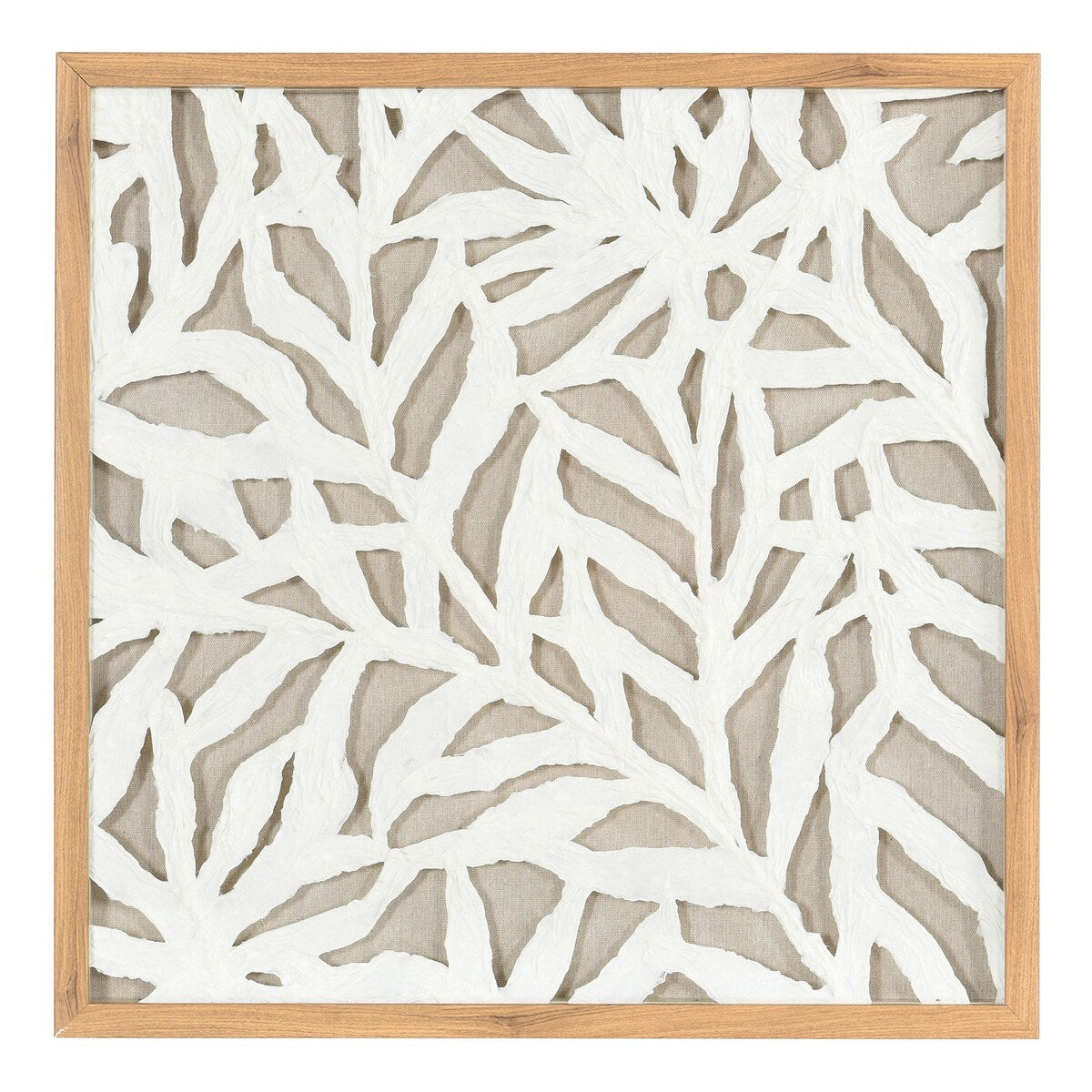 Palm Leaf Shadow Box I - Textured Rice Paper Wall Art - Natural Wood Frame