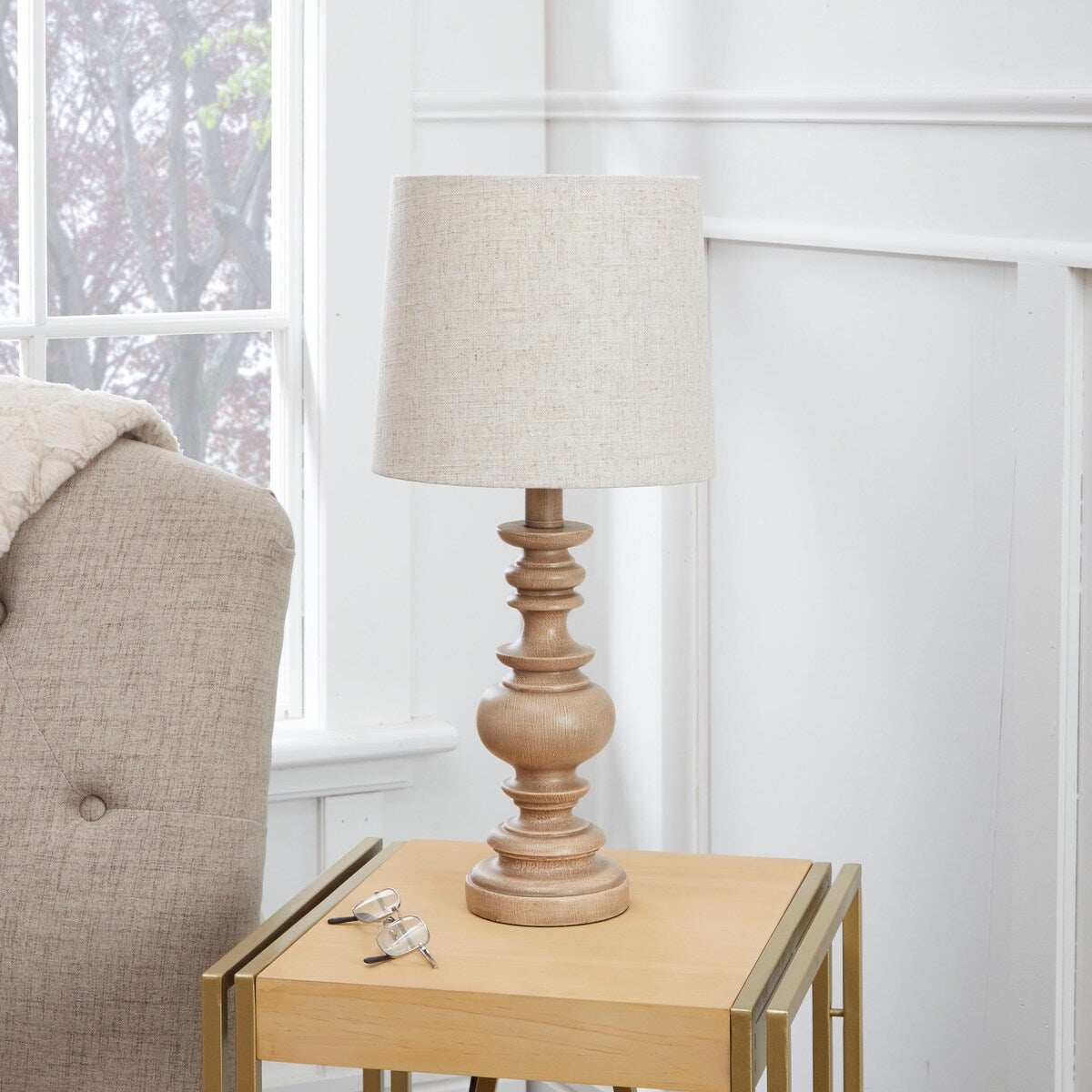 Mainstays Washed Wood Table Lamp, Brown