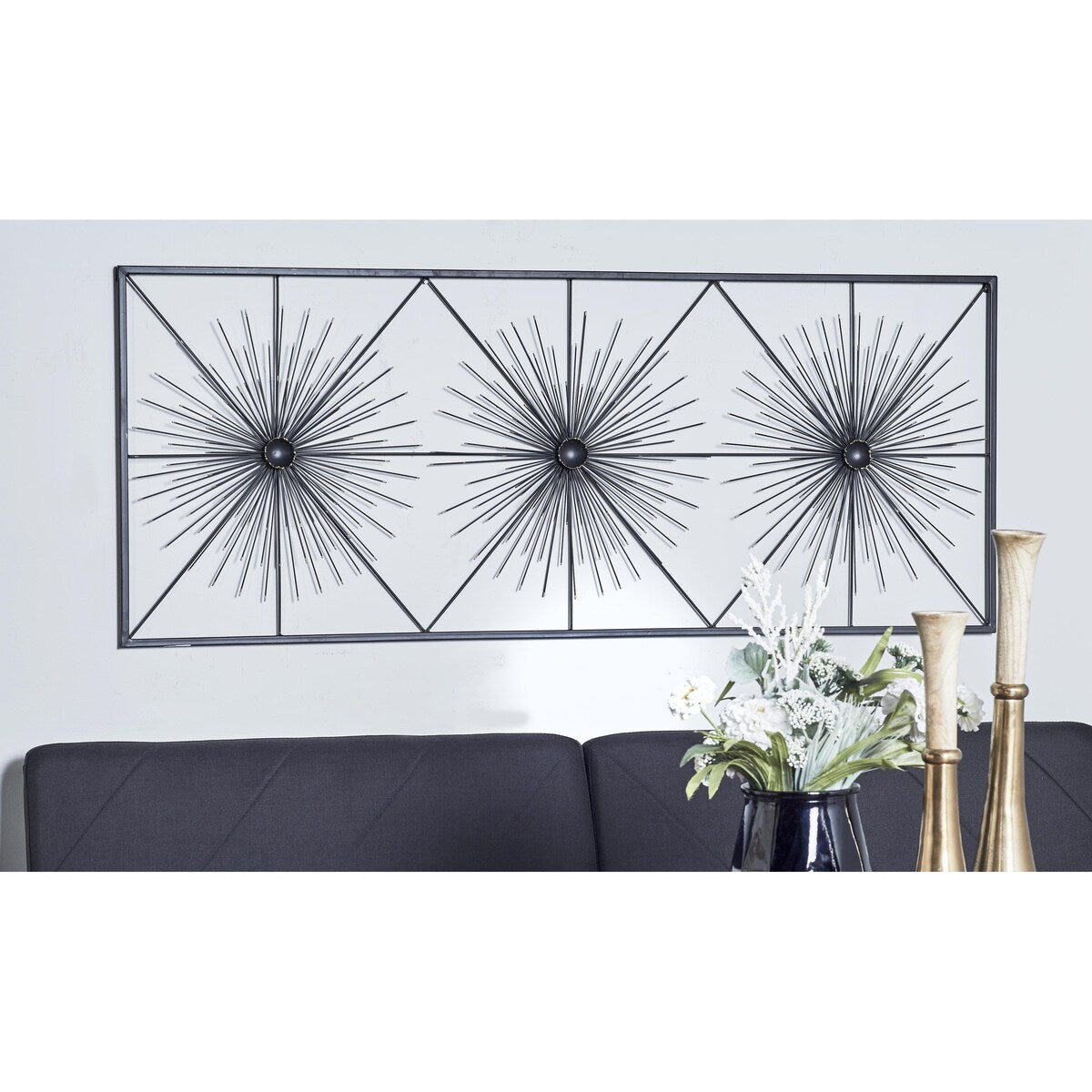 Metal Starburst Sea Urchin Home Wall Decor with Black Frame - Black - Roche River Decor