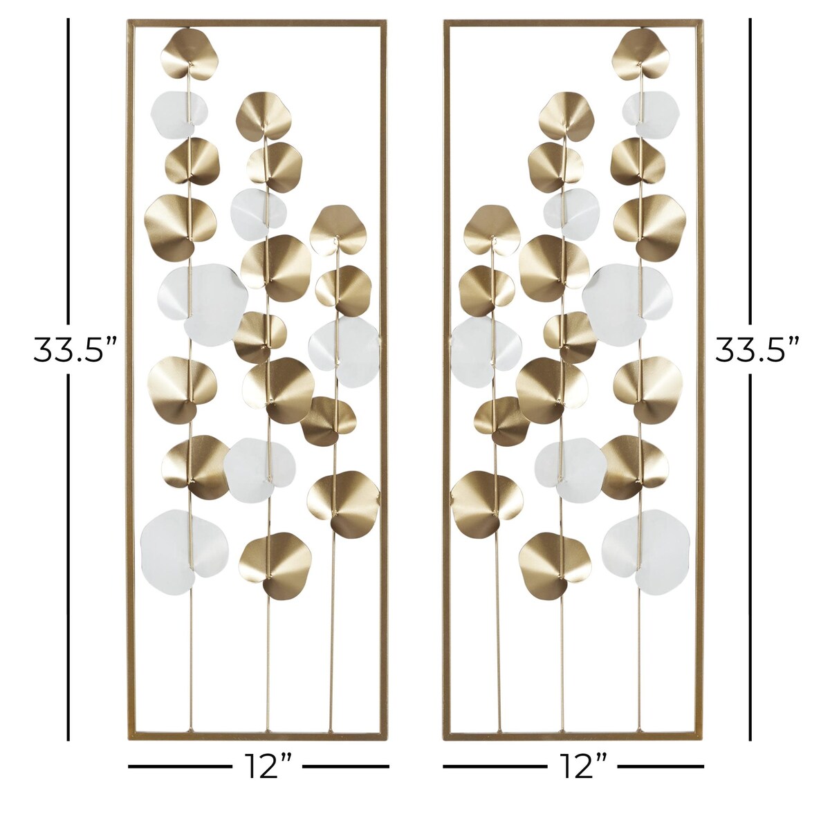 Metal Floral Long Stem Home Wall Decor with White Accents - Gold - Roche River Decor