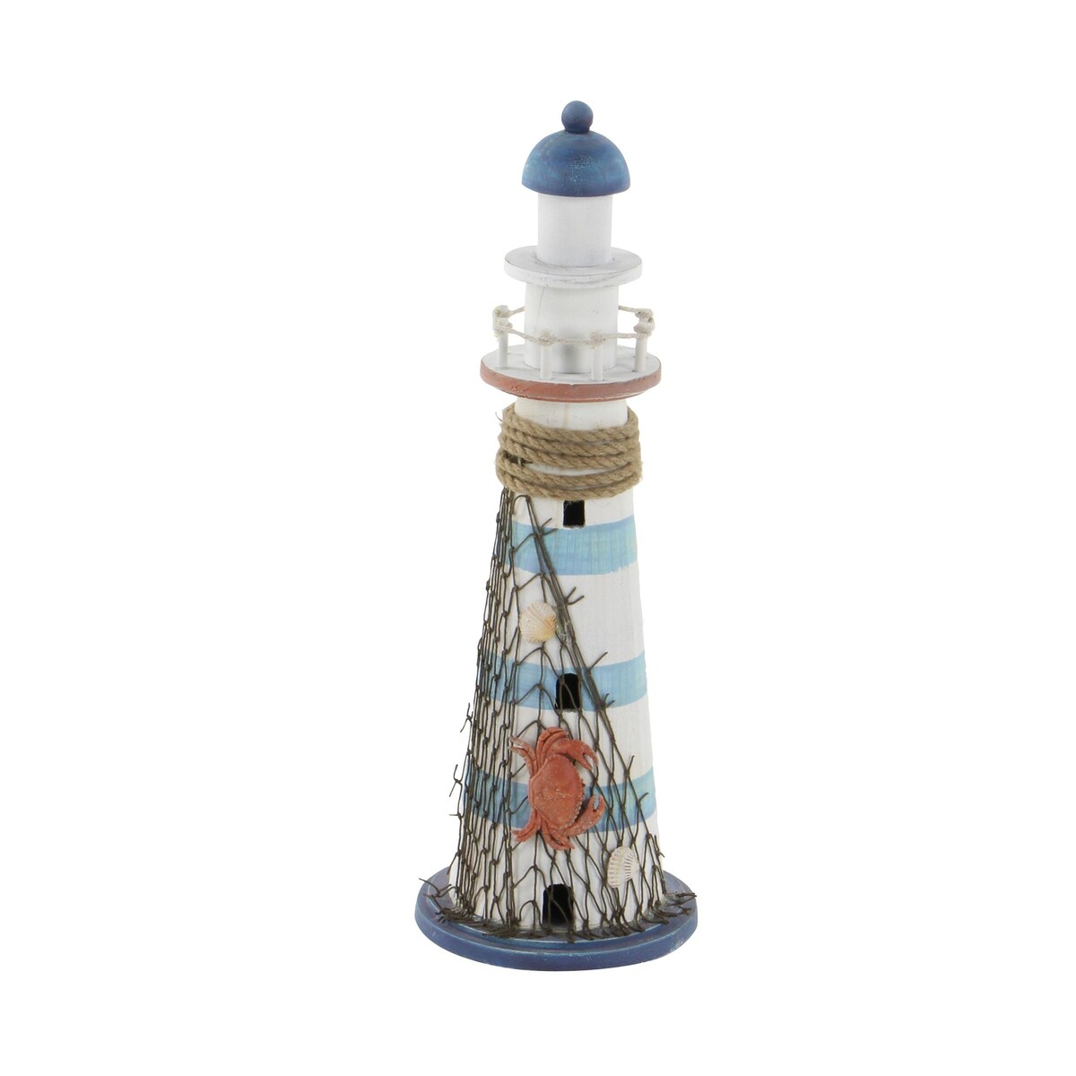 Wood Light House Decorative Sculpture with Netting - Blue - Roche River Decor