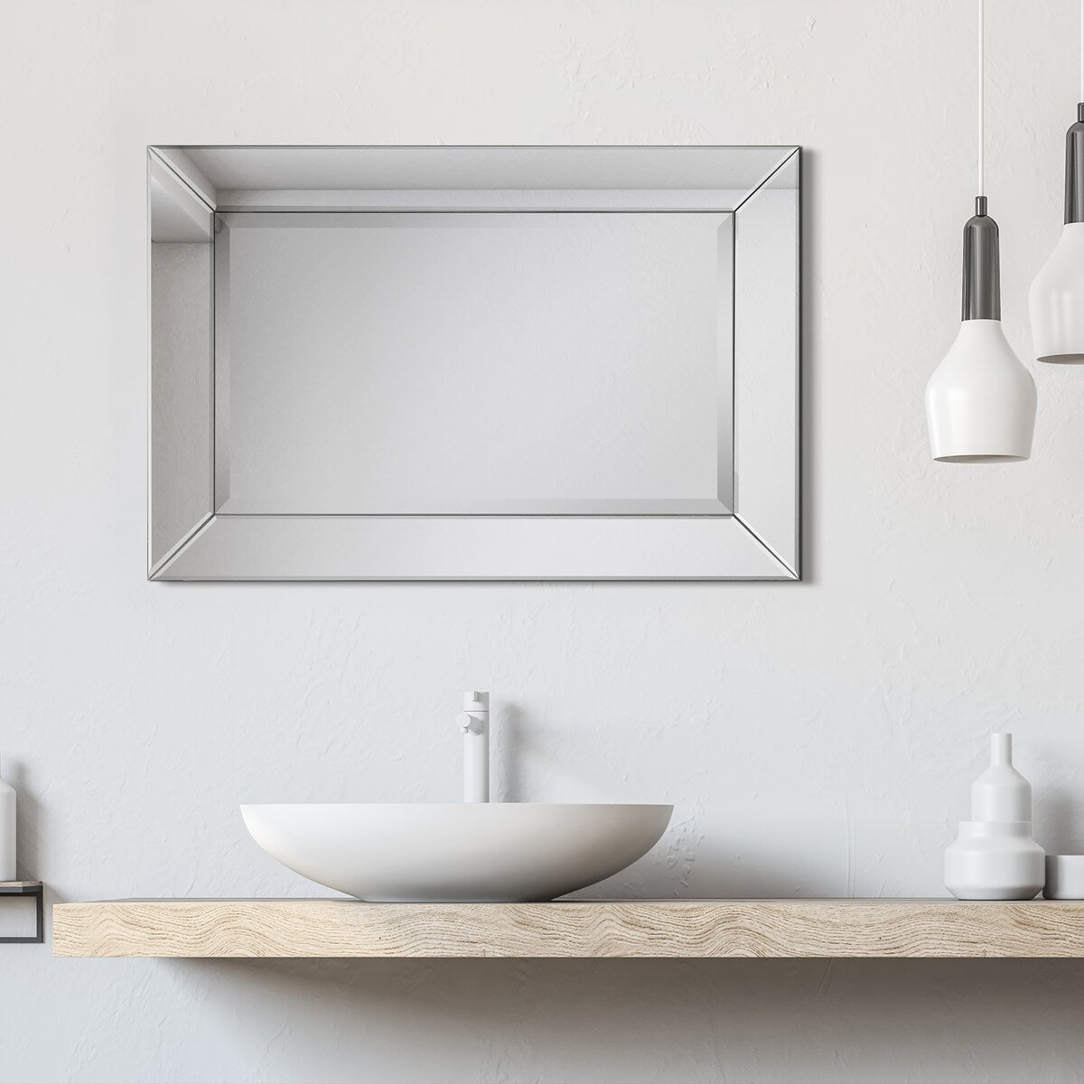 Beveled Rectangular Clear HD Wall Mounted Mirror for Bathroom, Bedroom, 3 sizes