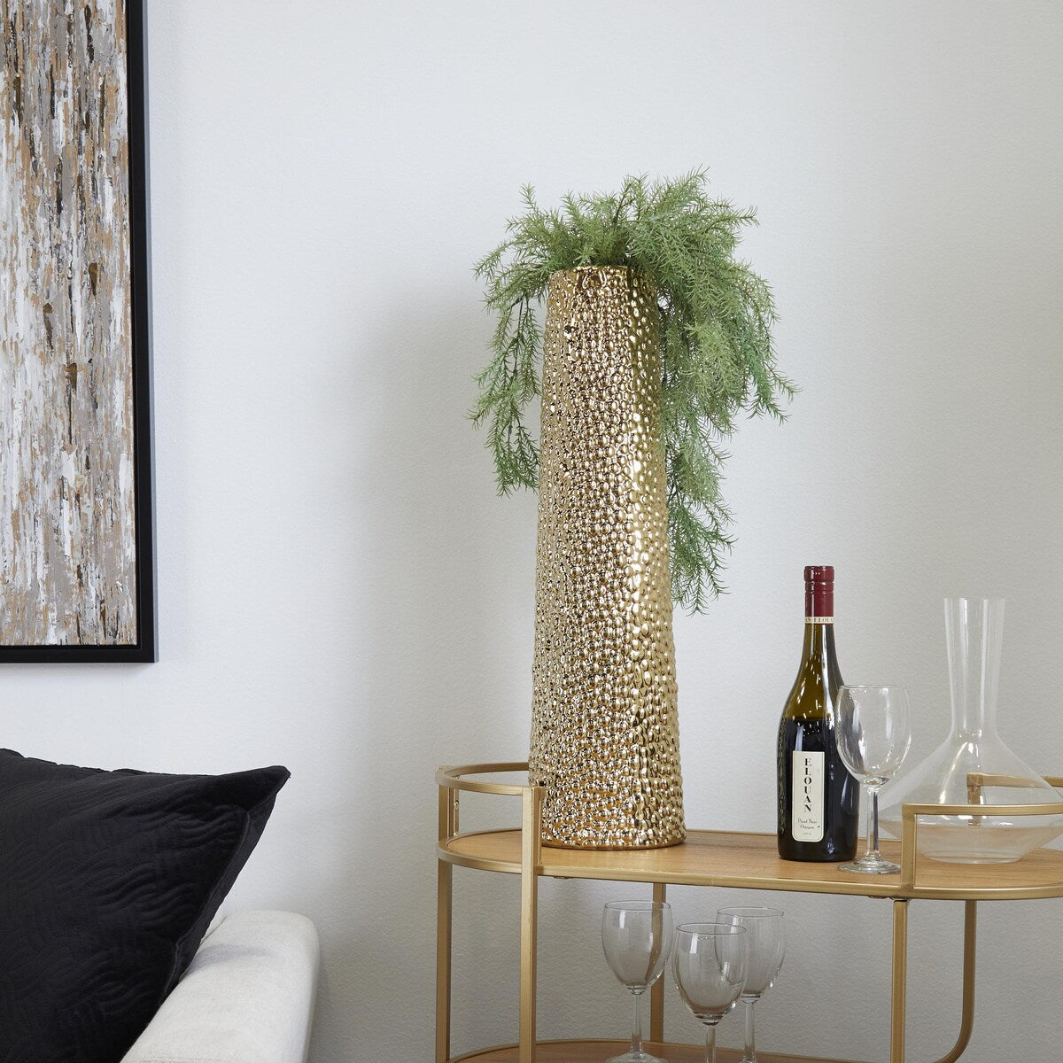 Ceramic Tall Cone Decorative Vase with Bubble Texture - Silver, White, Black, Gold - Roche River Decor