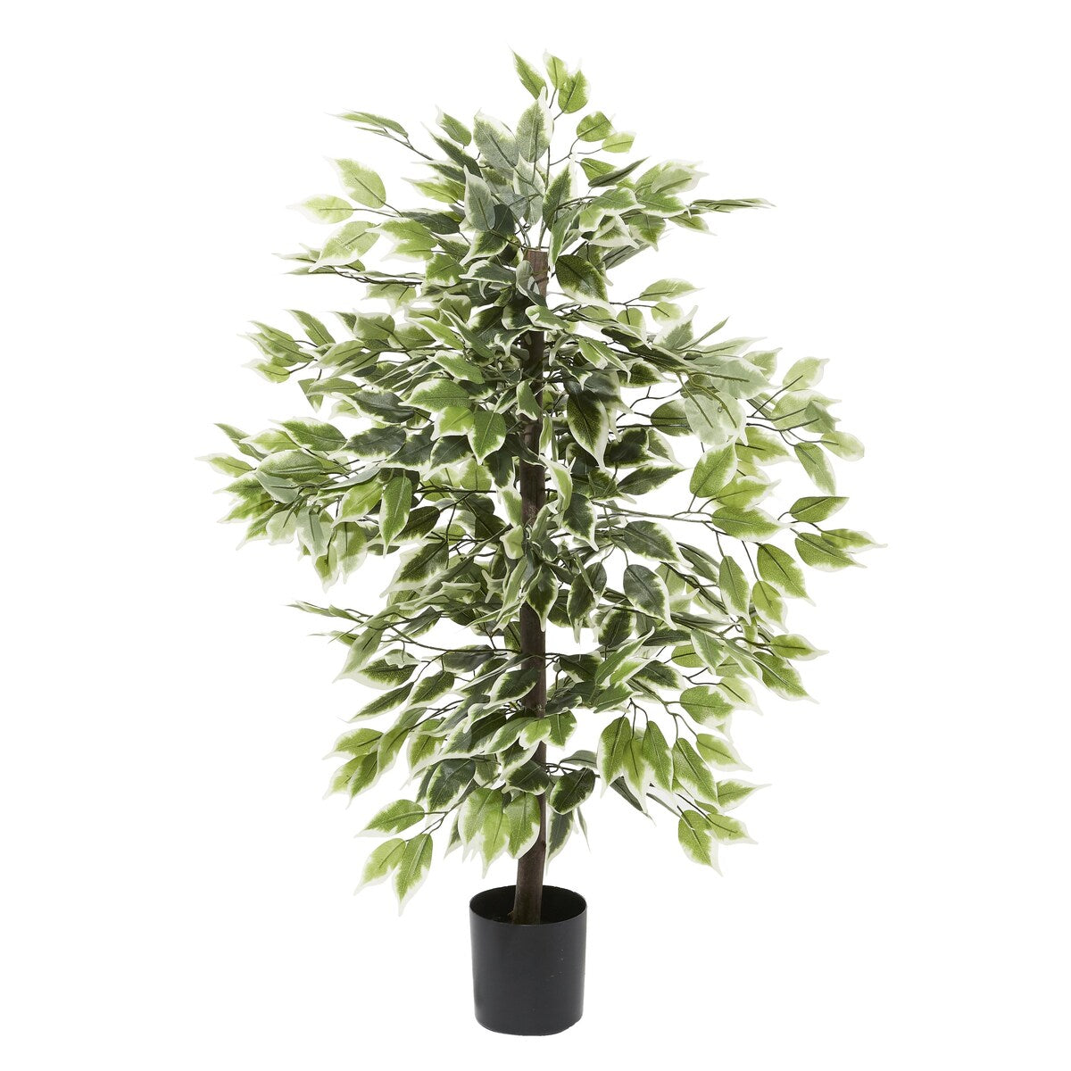 Faux Foliage Ficus Artificial Tree with Realistic Leaves and Black Plastic Pot - Green - Roche River Decor