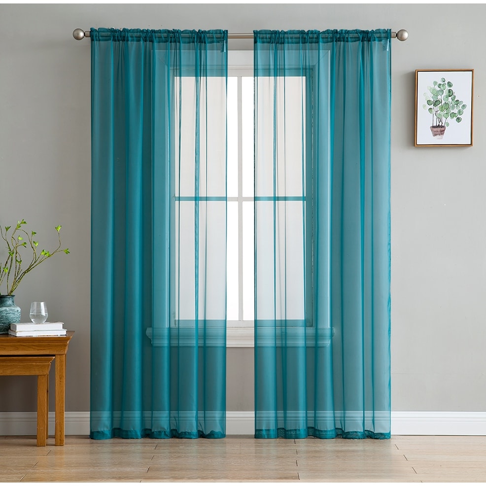 HLC.me Geneva Sheer Voile Window Treatment Rod Pocket Curtain Panels Bedroom and Living Room (Set of 4)