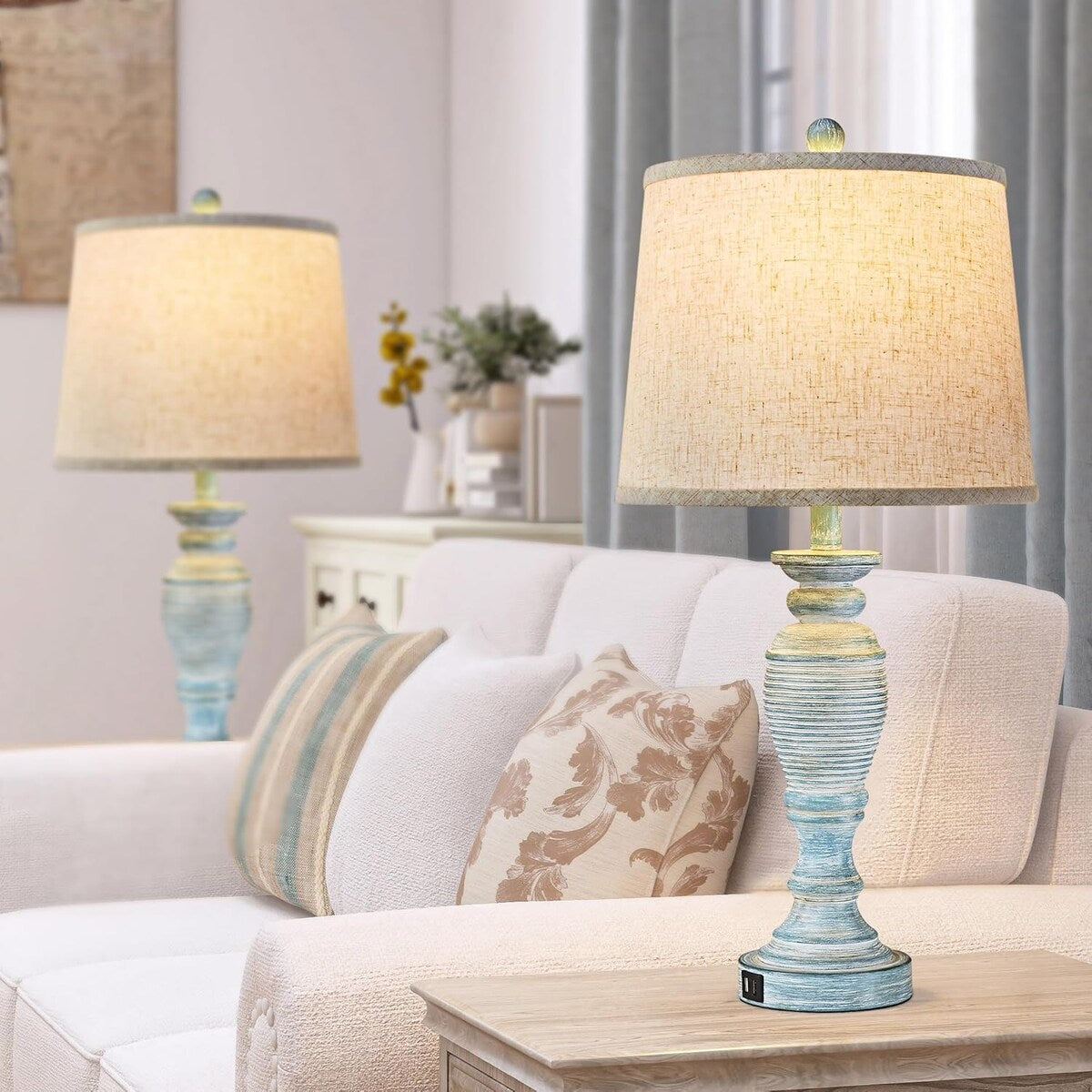 Farmhouse Table Lamps Set of 2, 3 Way Dimmable