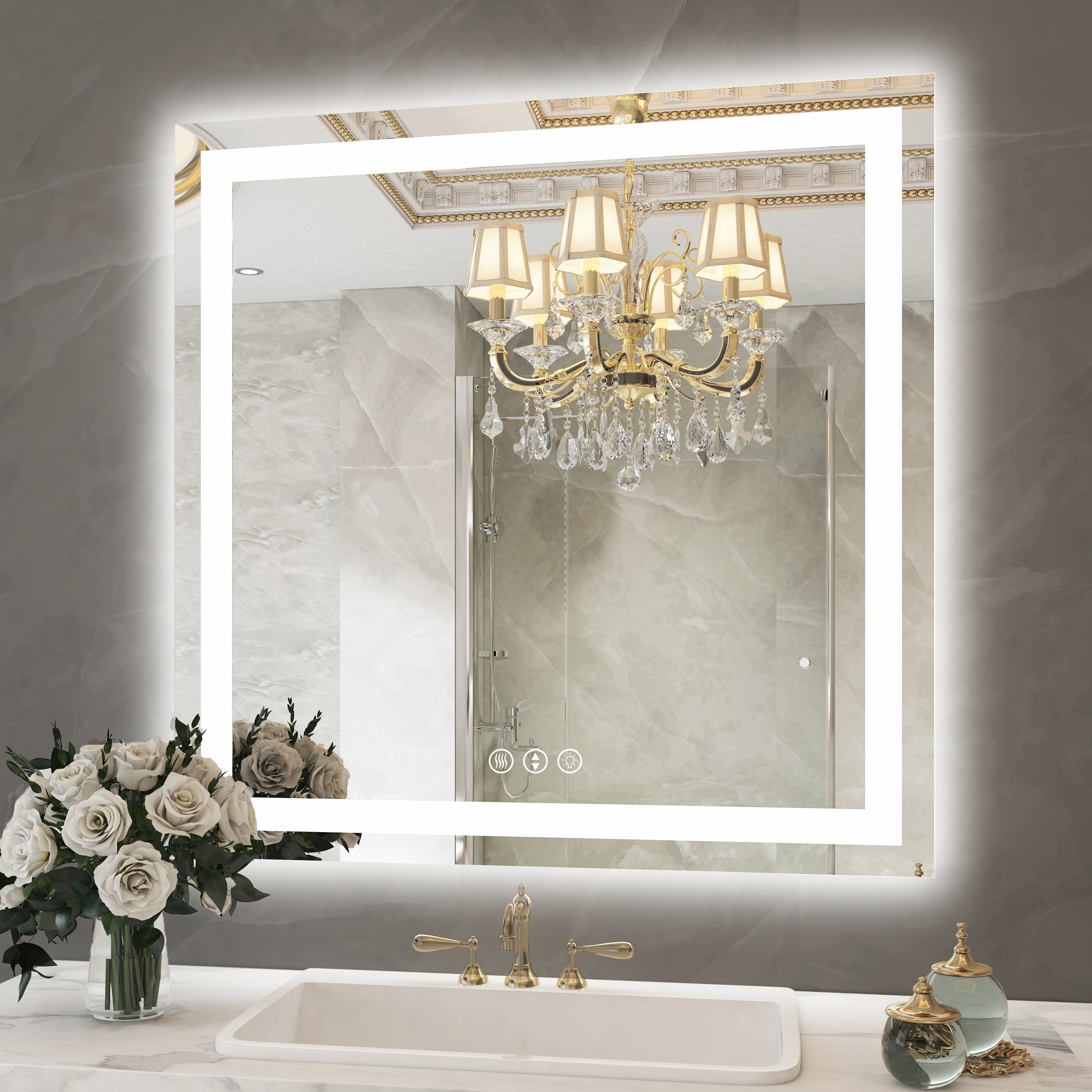 Large Rectangular Frameless Anti-Fog LED Light Wall Mounted Bathroom Vanity Mirror in White - N/A