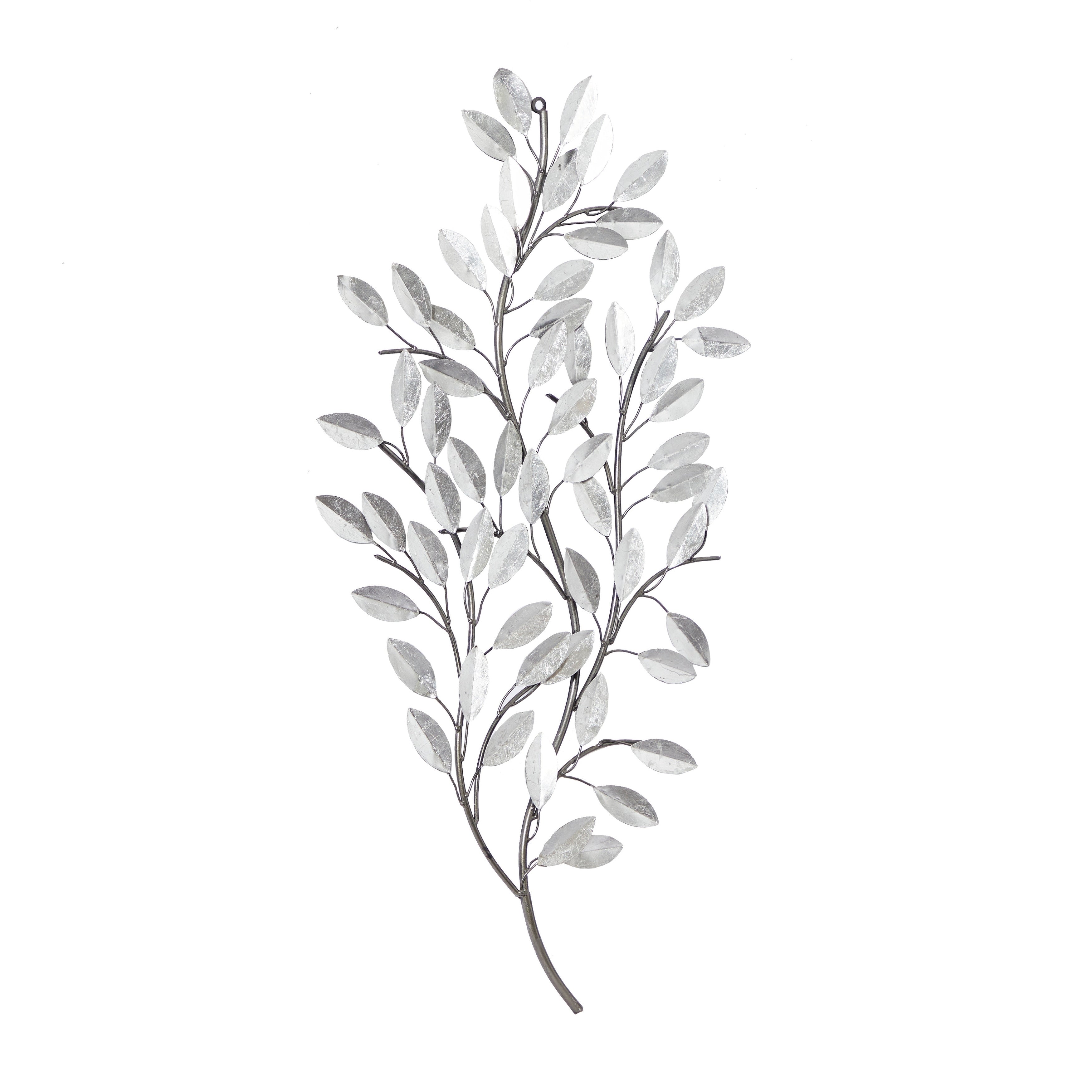 Metal Metallic Leaf Wall Decor with Stem - Silver or Brass