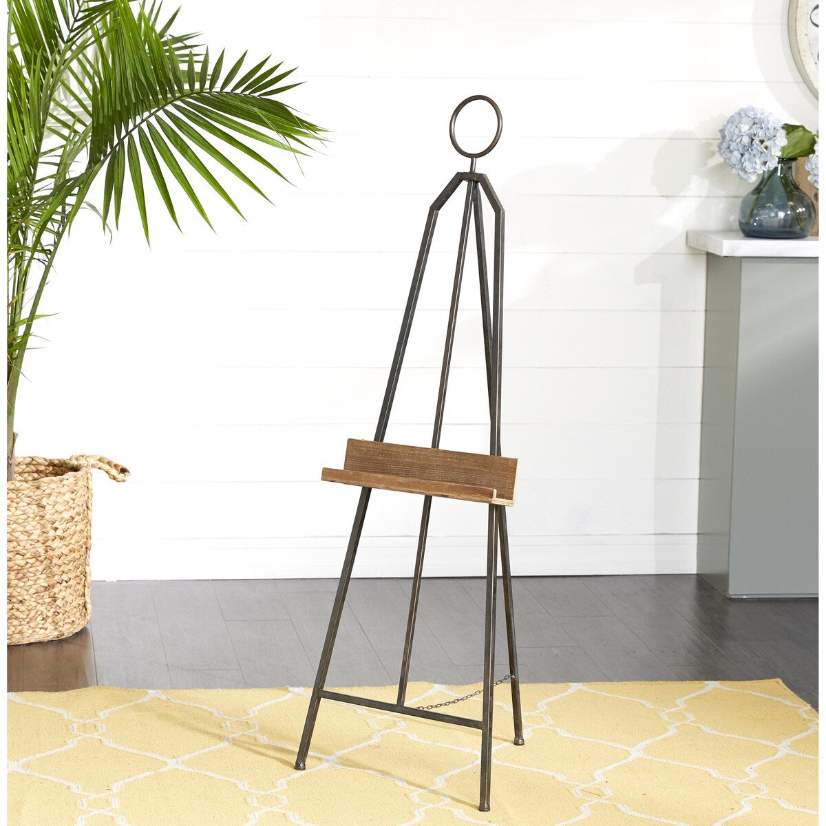 Metal Adjustable Display Easel with Chain Support and Wood Tray - Black - Roche River Decor