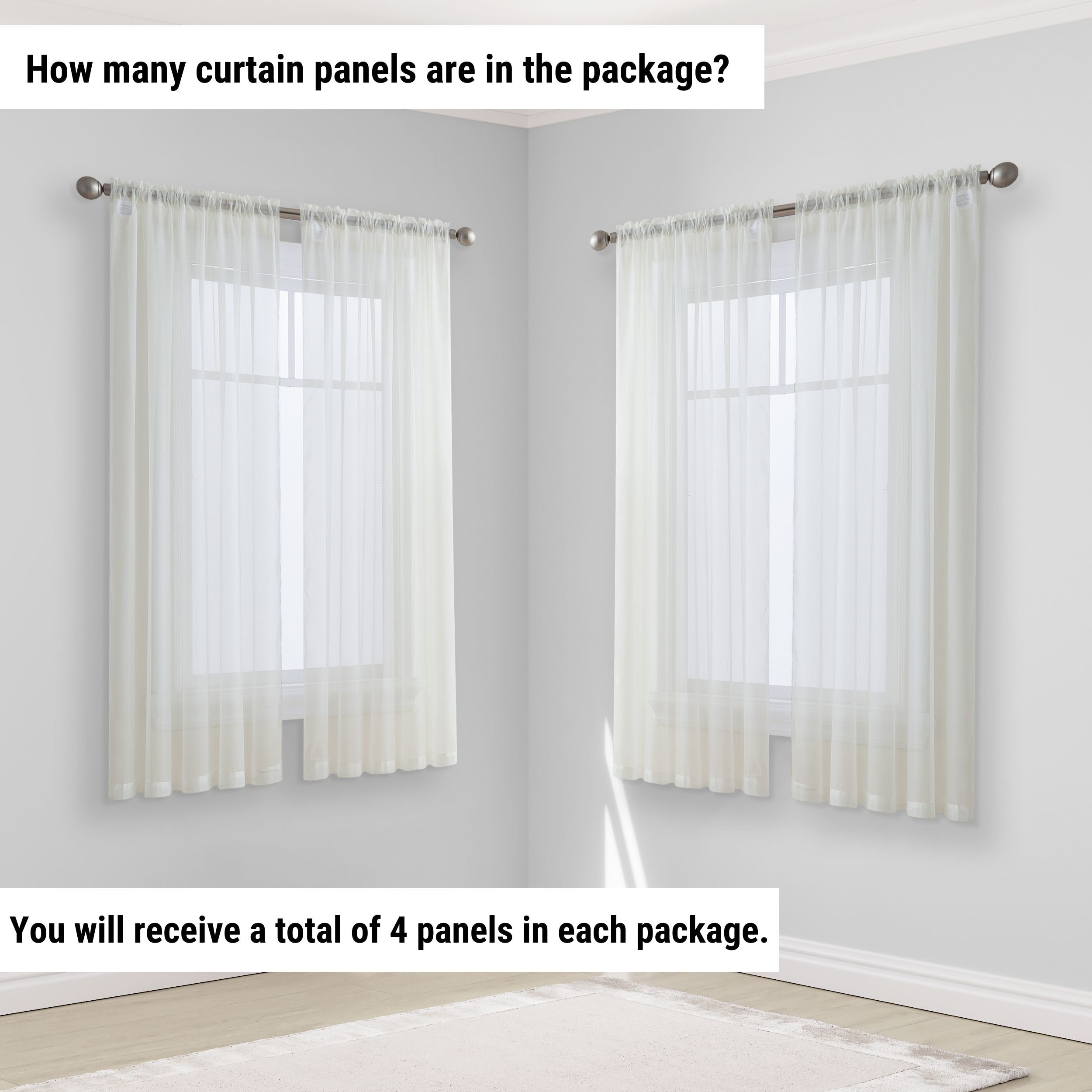 HLC.me Geneva Sheer Voile Window Treatment Rod Pocket Curtain Panels Bedroom and Living Room (Set of 4)