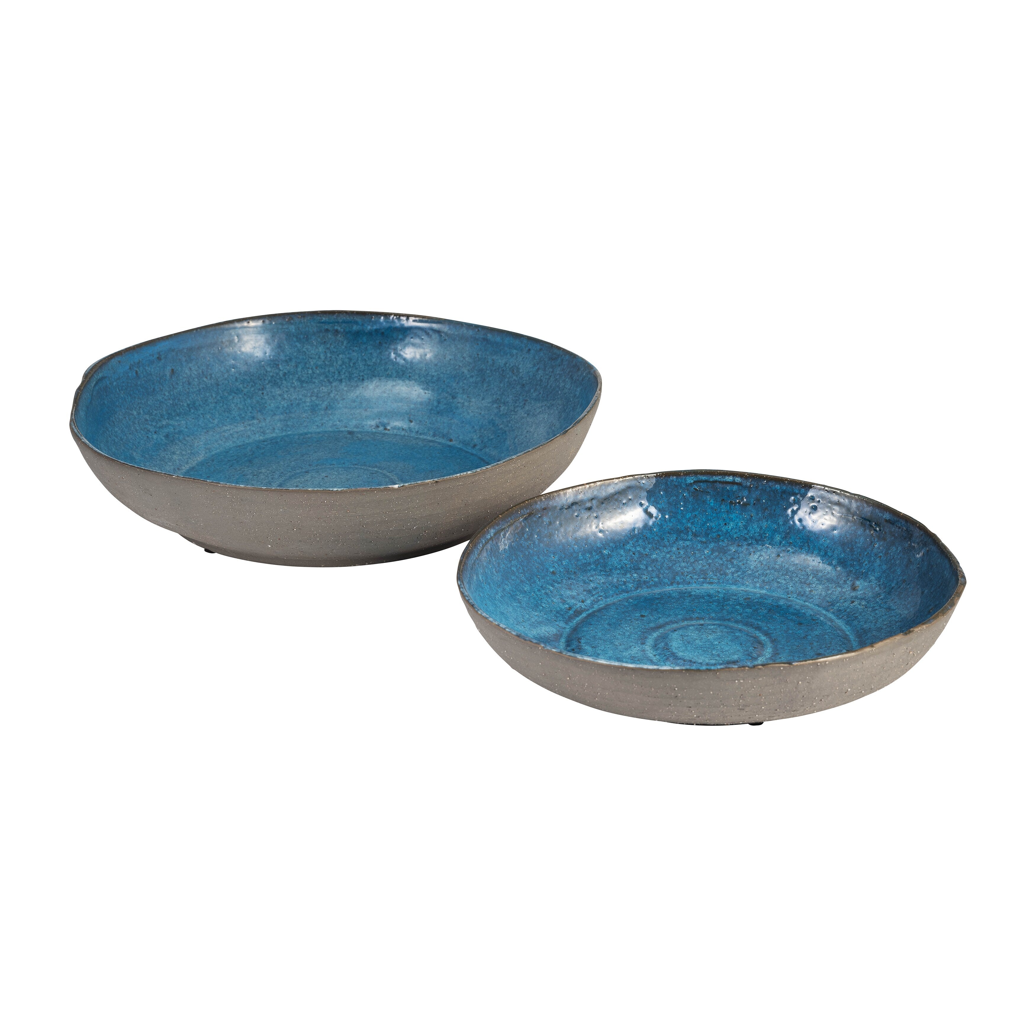 Sagebrook Home 12 and 15 Diameter Blue Ceramic Bowl, Set of 2 , Artisan Crafted Decorative Bowls - 15 x 15 x 3