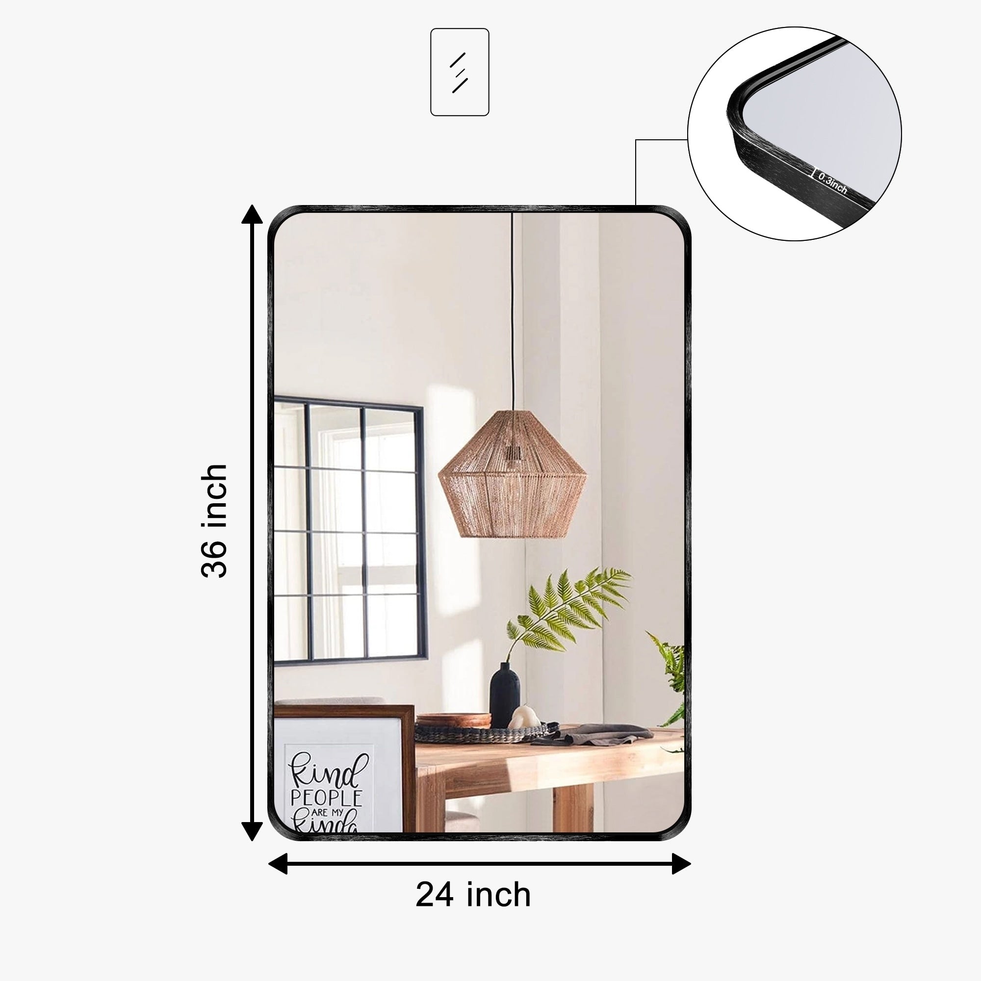 Wall Mount Bathroom Rectangle Vanity Mirror (Horizontal/Vertical)