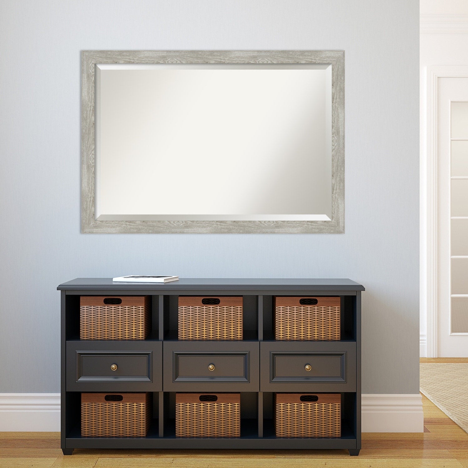 Beveled Bathroom Wall Mirror - Dove Greywash Narrow Frame