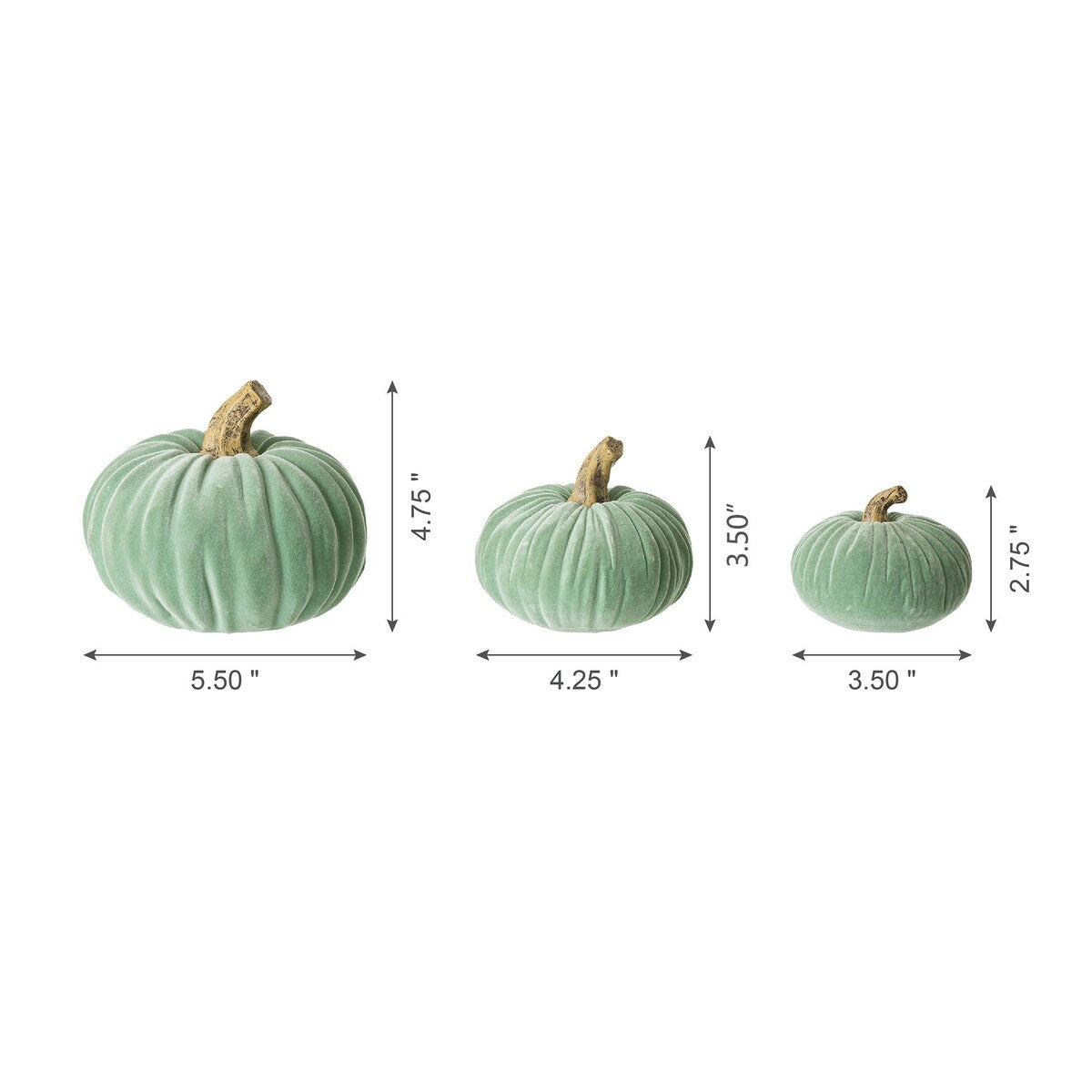 Glitzhome Set of 3 Mint Green Velvet/Resin Fall Harvest Art Pumpkins for Thanksgiving Centerpiece