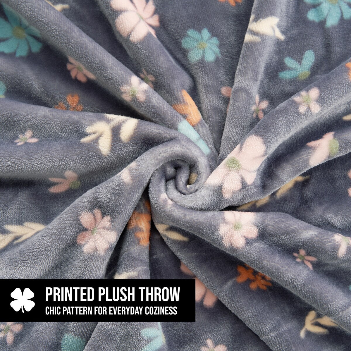 Lucky Brand Tossed Blooms Plush 50 x 70 Throw Blanket