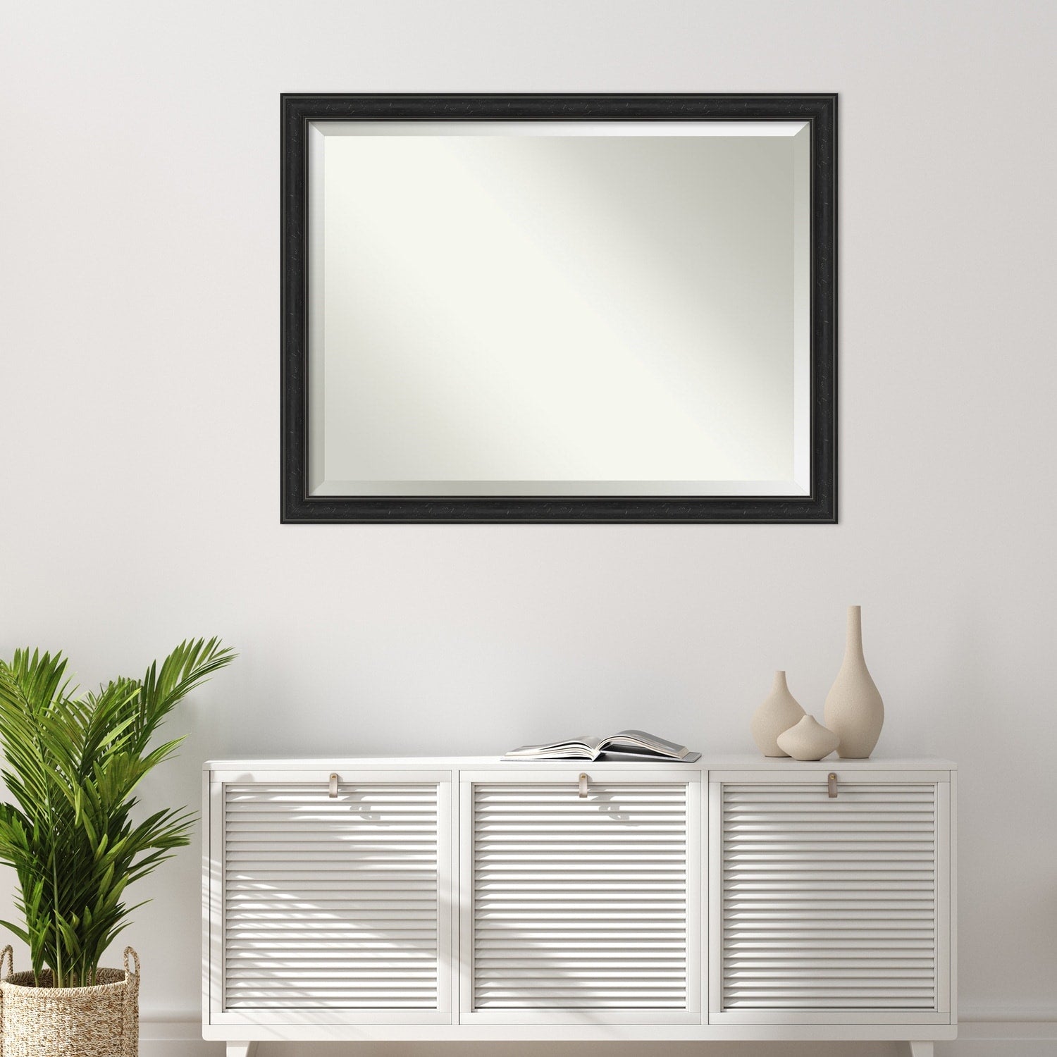 Beveled Bathroom Wall Mirror - Shipwreck Black Narrow Frame