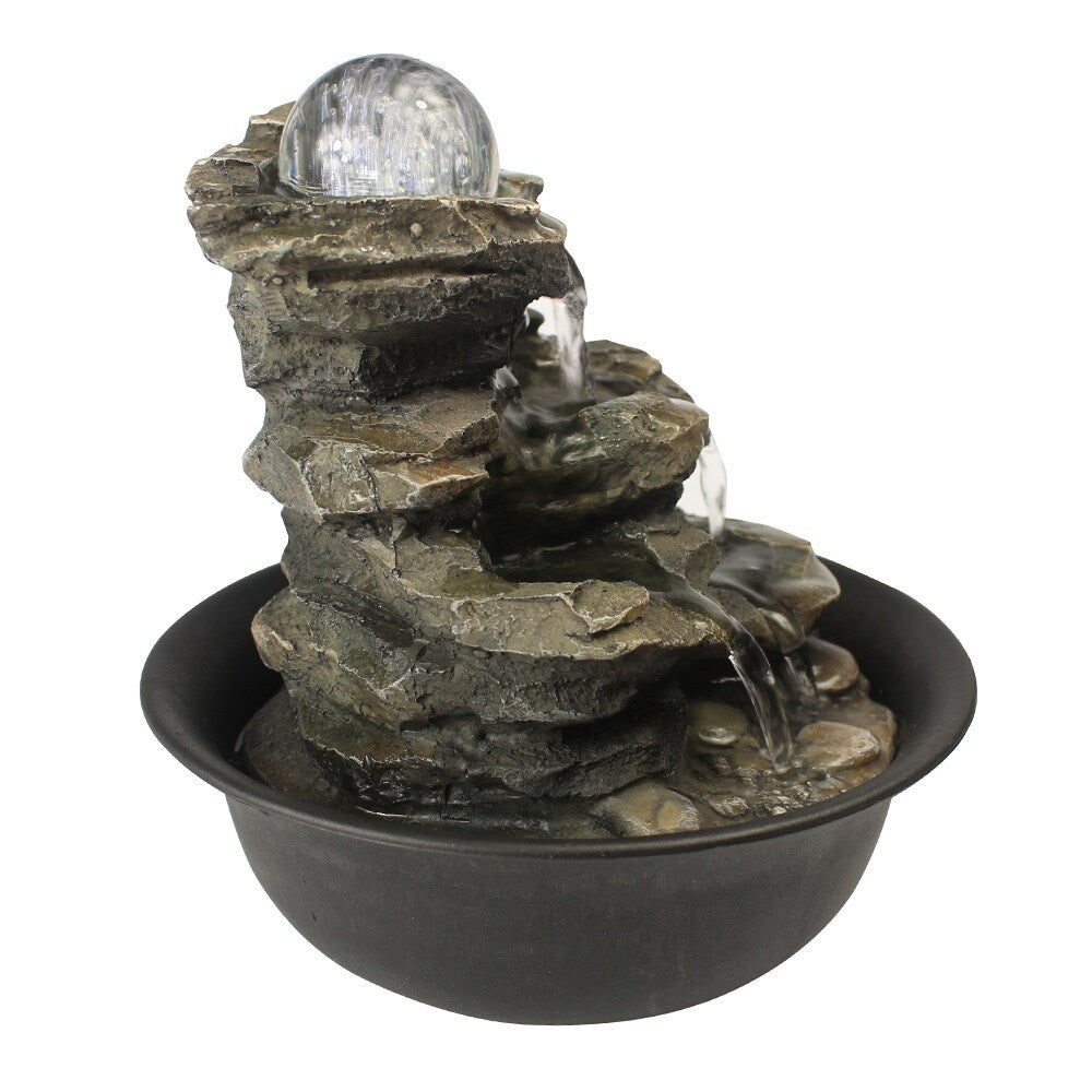 Spinning Orb Rock Cascading Indoor Tabletop Waterfall Fountain