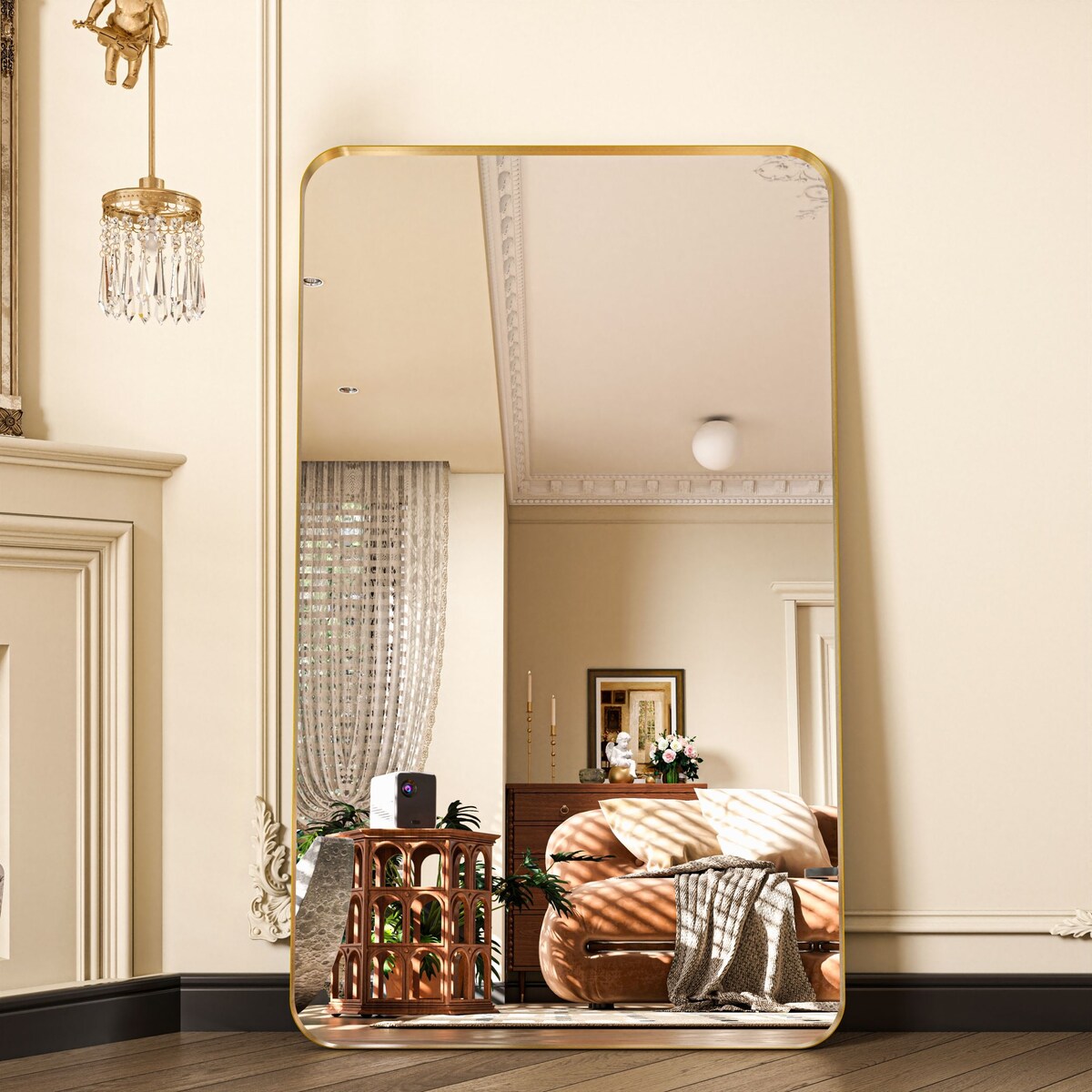 Organnice Rectangular Modern Silver/Gold Aluminum Framed Wall-mounted Full Length Mirror