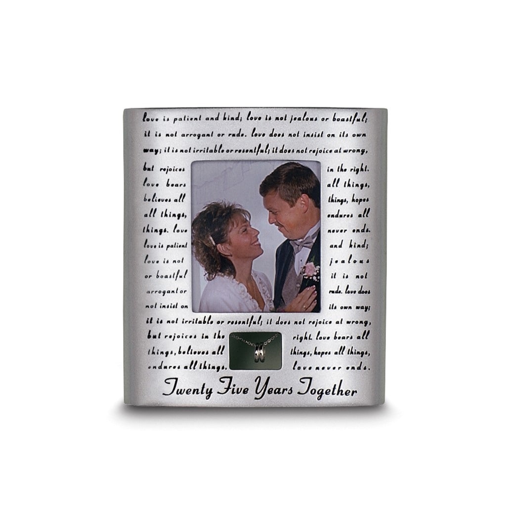 Curata 25 Years Together 1st Corinthians 13 Verse 3x3.5 Photo Frame with Mini Wedding Rings Accent