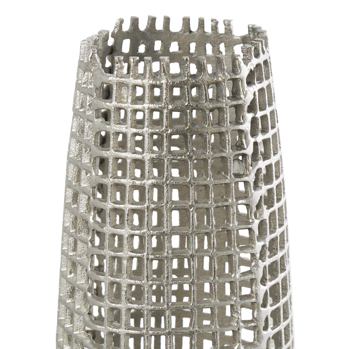 Aluminum Metal Grid Inspired Decorative Vase with Open Frame Design - Silver - Roche River Decor