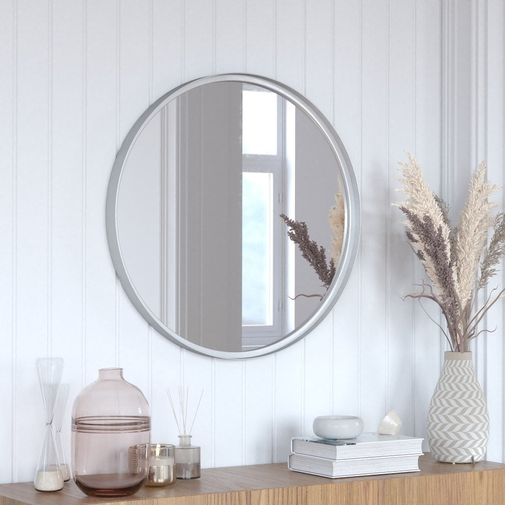 Wall Mount Shatterproof Round Accent Wall Mirror with Metal Frame