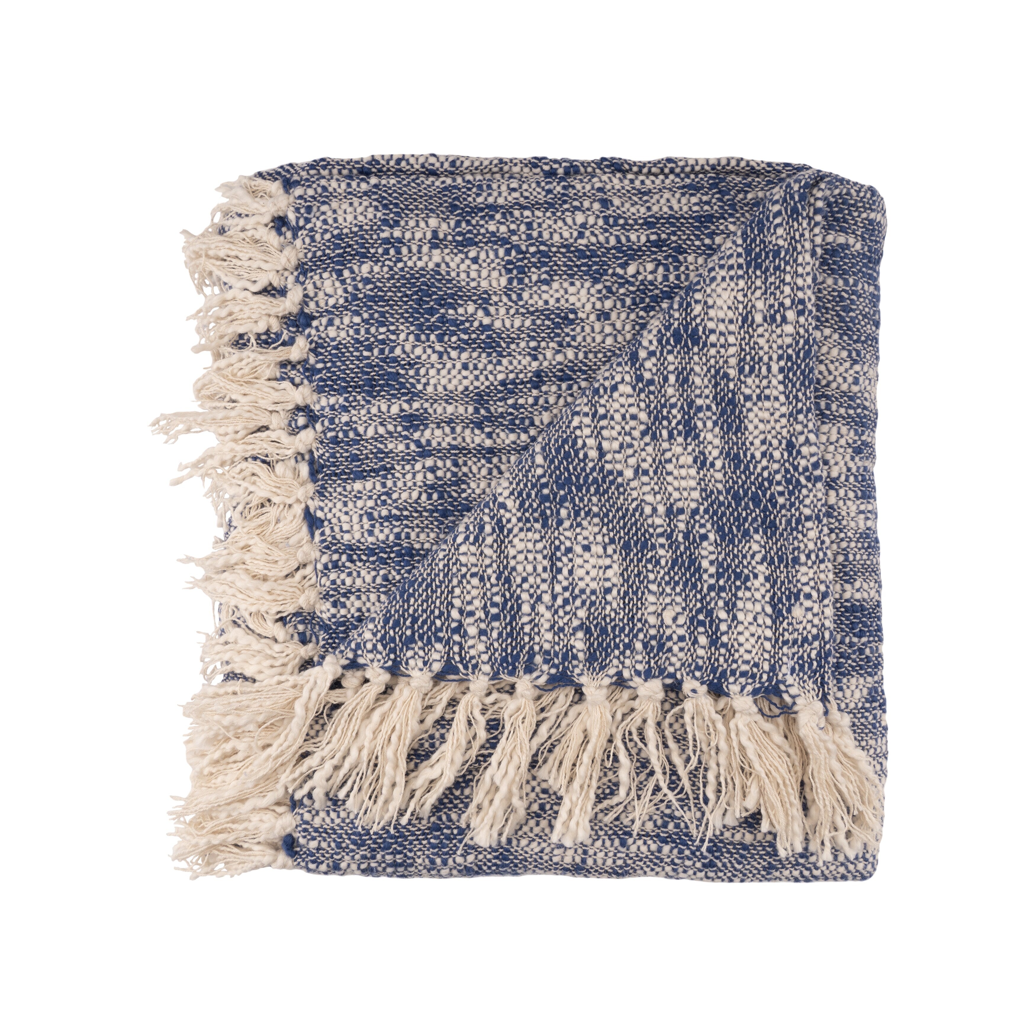 Sevita Blue Boho Chambray Standard Size Throw Blanket with Fringe