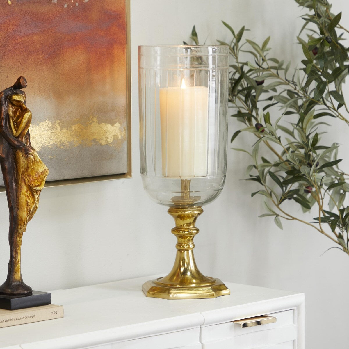 Aluminum Metal Single Candle Hurricane Lamp - Gold - Roche River Decor