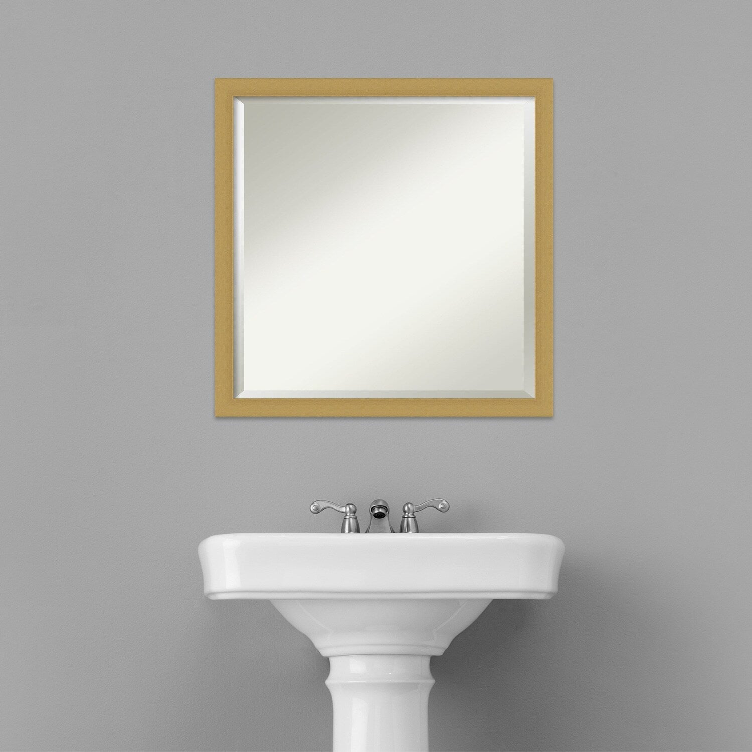 Beveled Bathroom Wall Mirror - Grace Brushed Narrow Frame