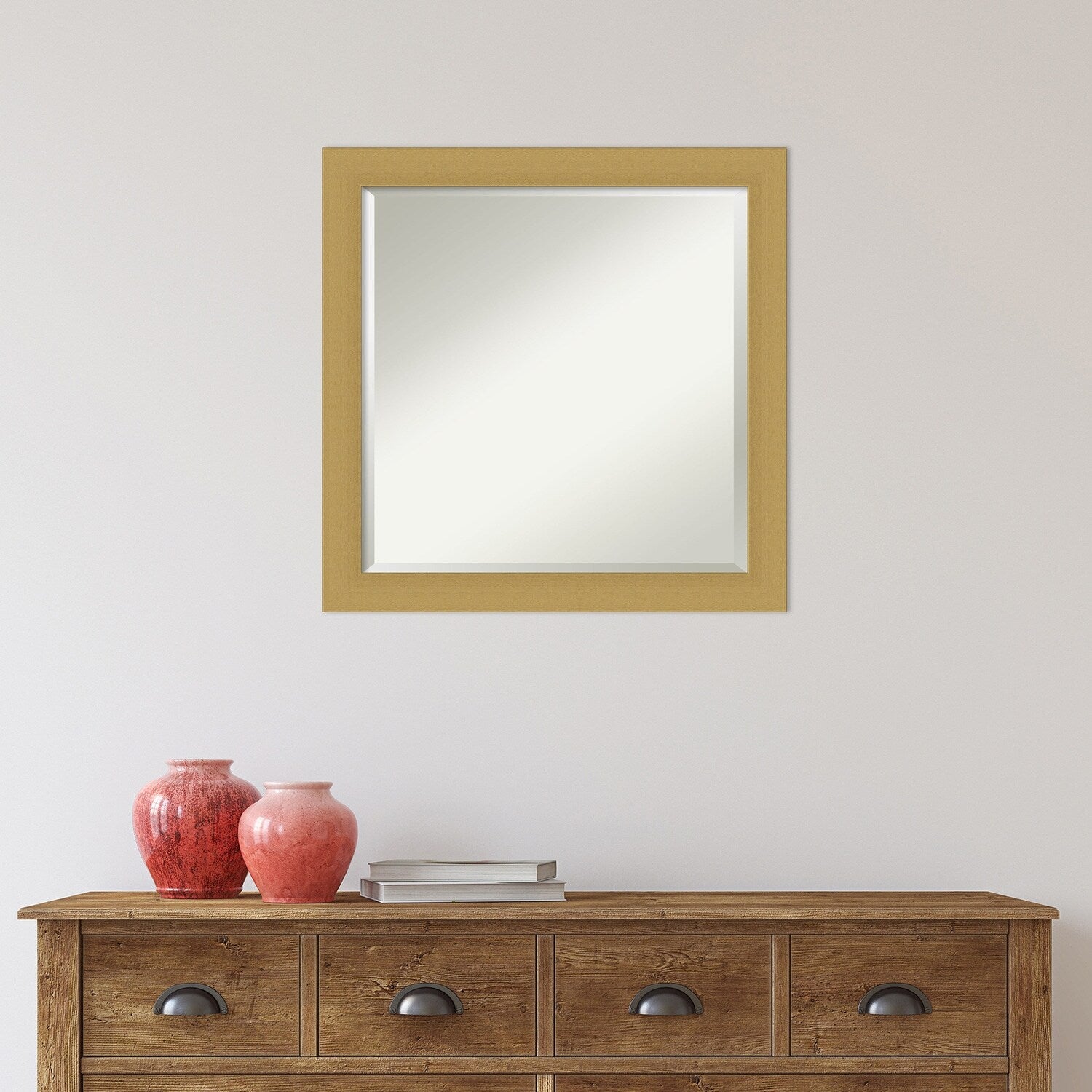 Beveled Bathroom Wall Mirror - Grace Brushed Narrow Frame