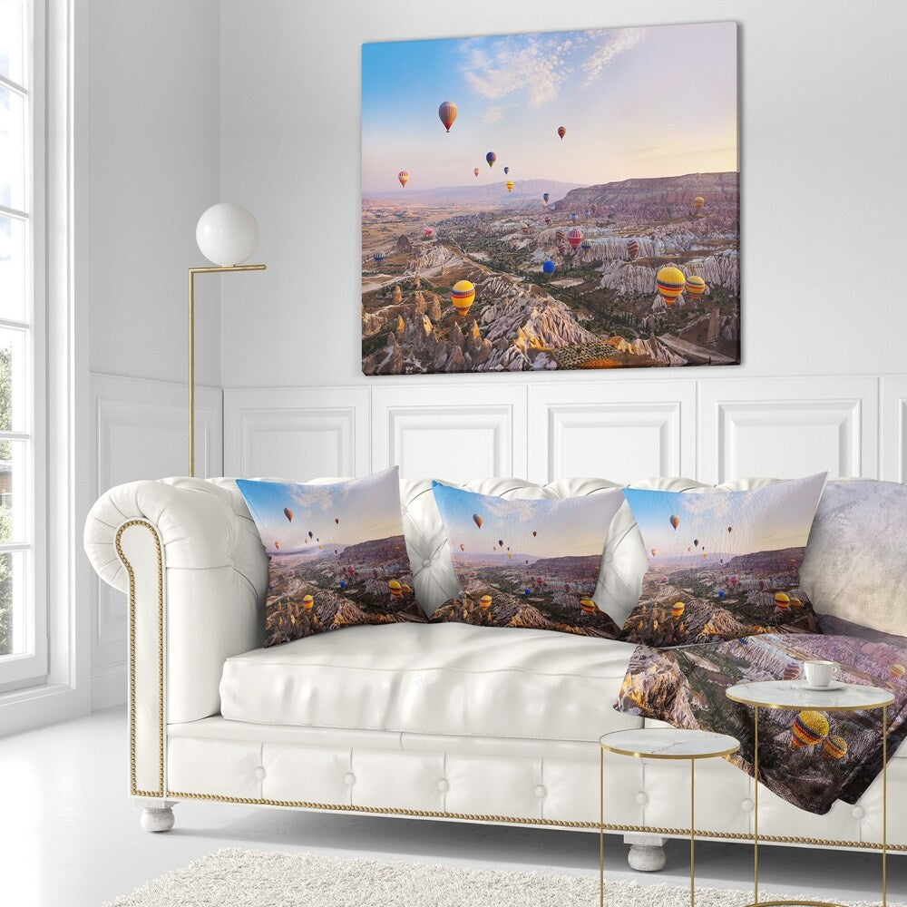 Designart 'Hot Air Balloon Flying' Photography Throw Pillow