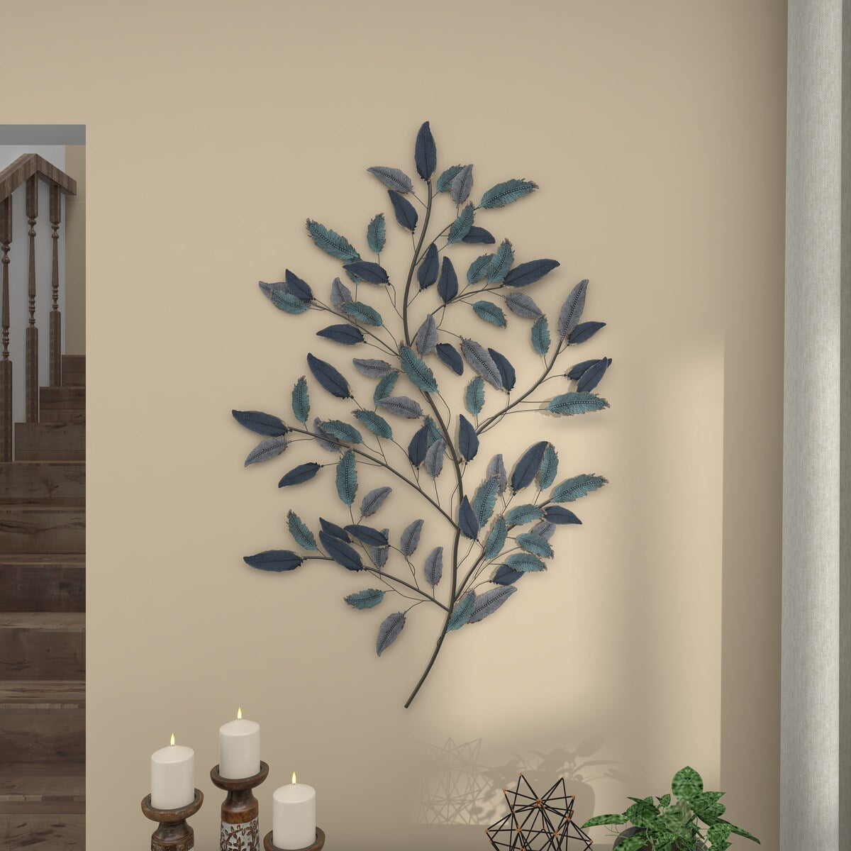 Metal Leaf Home Wall Decor - Blue - Roche River Decor