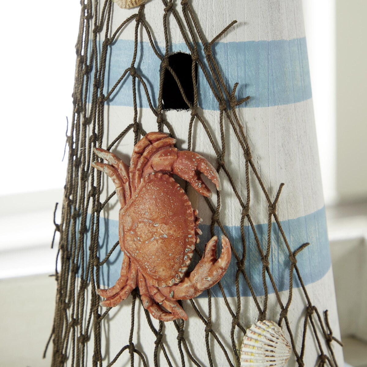 Wood Light House Decorative Sculpture with Netting - Blue - Roche River Decor