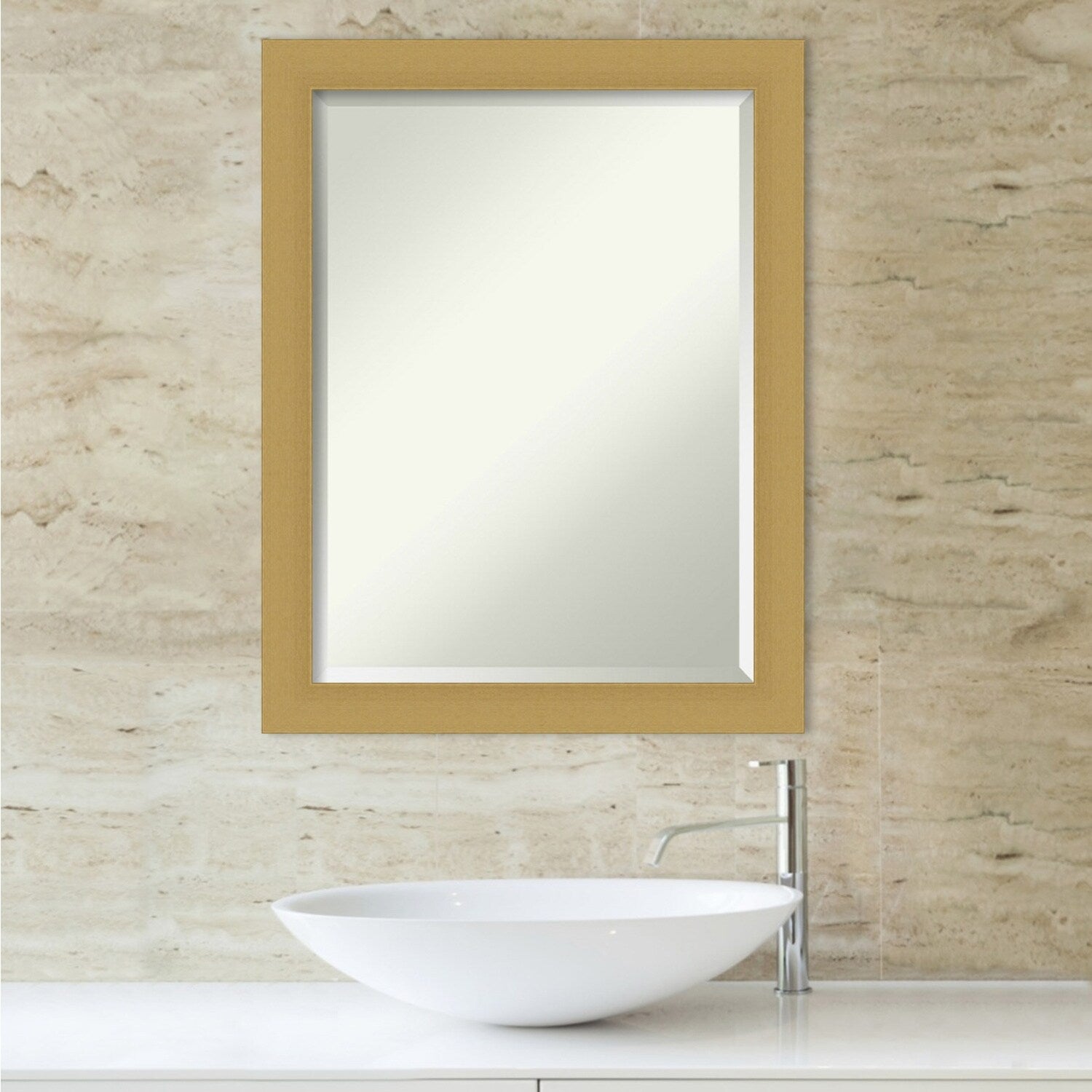 Beveled Bathroom Wall Mirror - Grace Brushed Narrow Frame