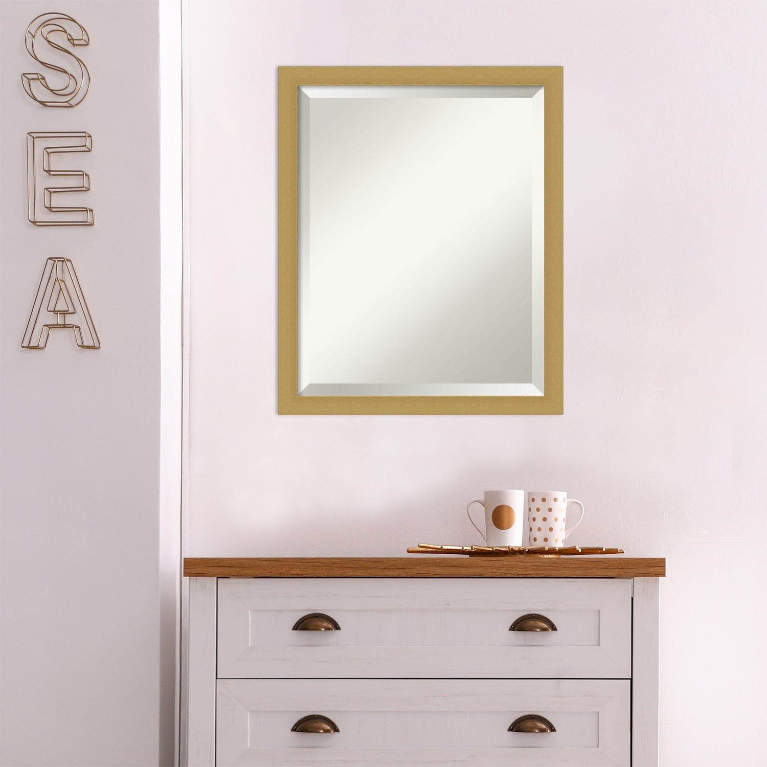 Beveled Bathroom Wall Mirror - Grace Brushed Narrow Frame