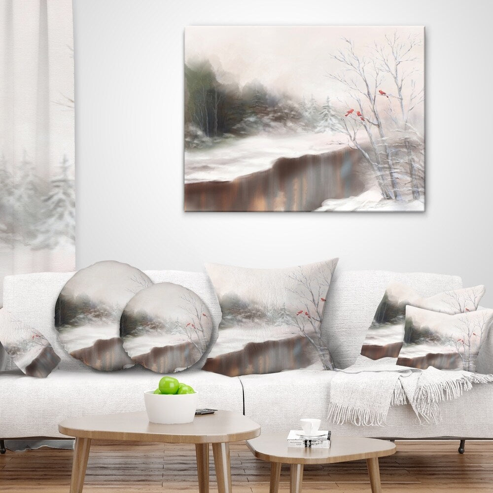 Designart 'Snowy Silence' Landscape Printed Throw Pillow