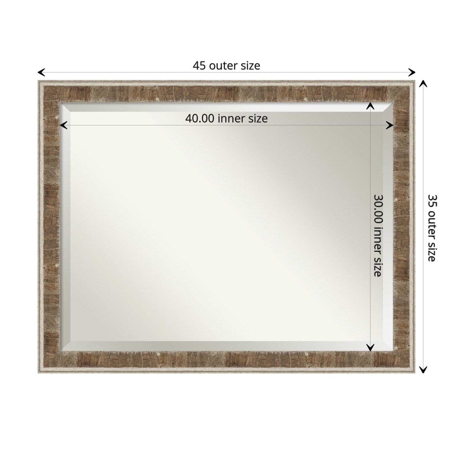 Beveled Wood Bathroom Wall Mirror - Farmhouse Brown Narrow Frame