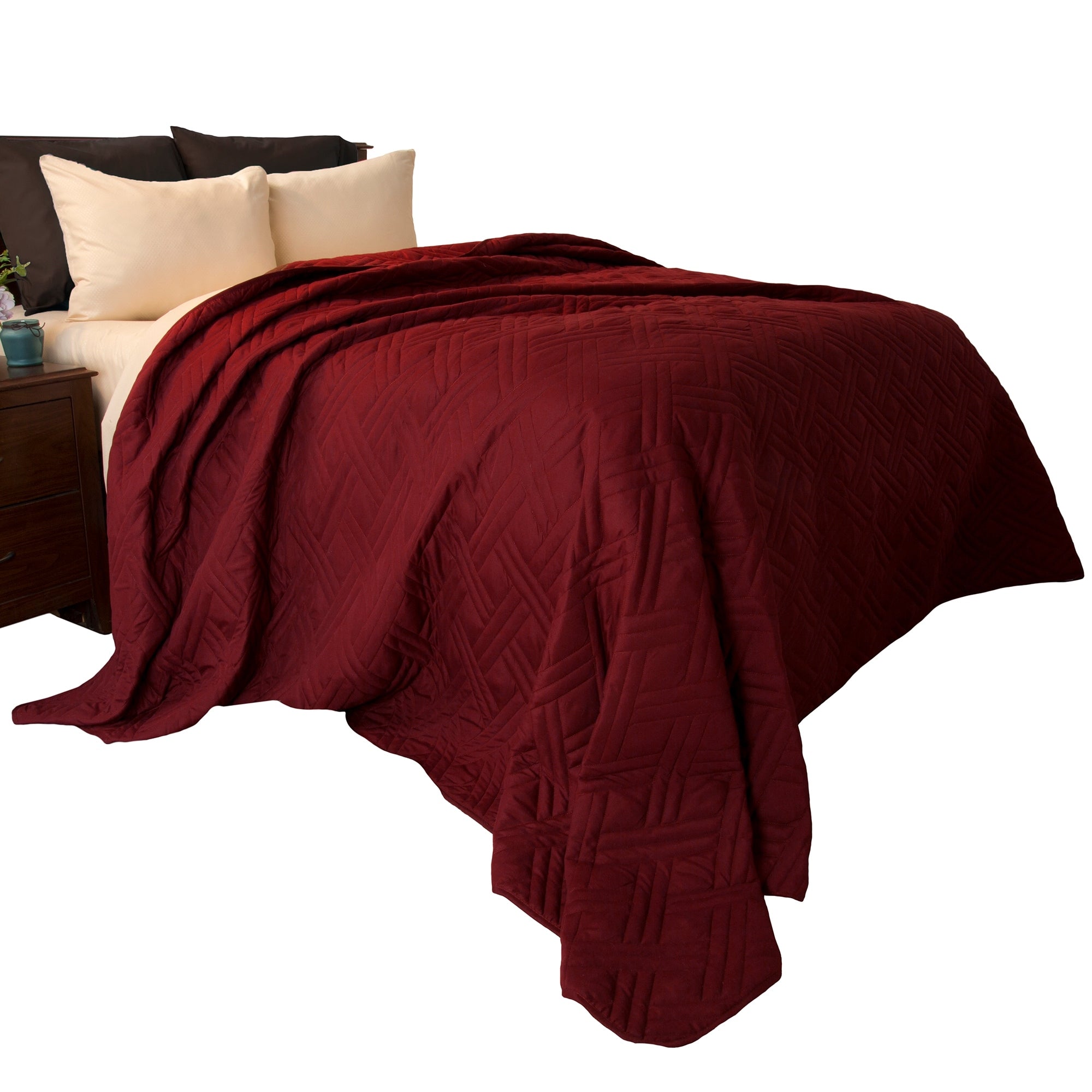 Quilt Coverlet - All-Season Washable Bedspread - Basket-Weave Polyester Bedding with Quilted Pattern by Windsor Home