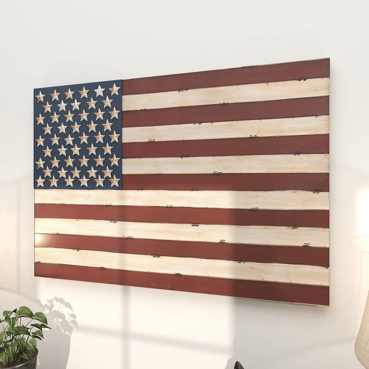 Metal American Flag Indoor Outdoor Home Wall Decor - Red - Roche River Decor