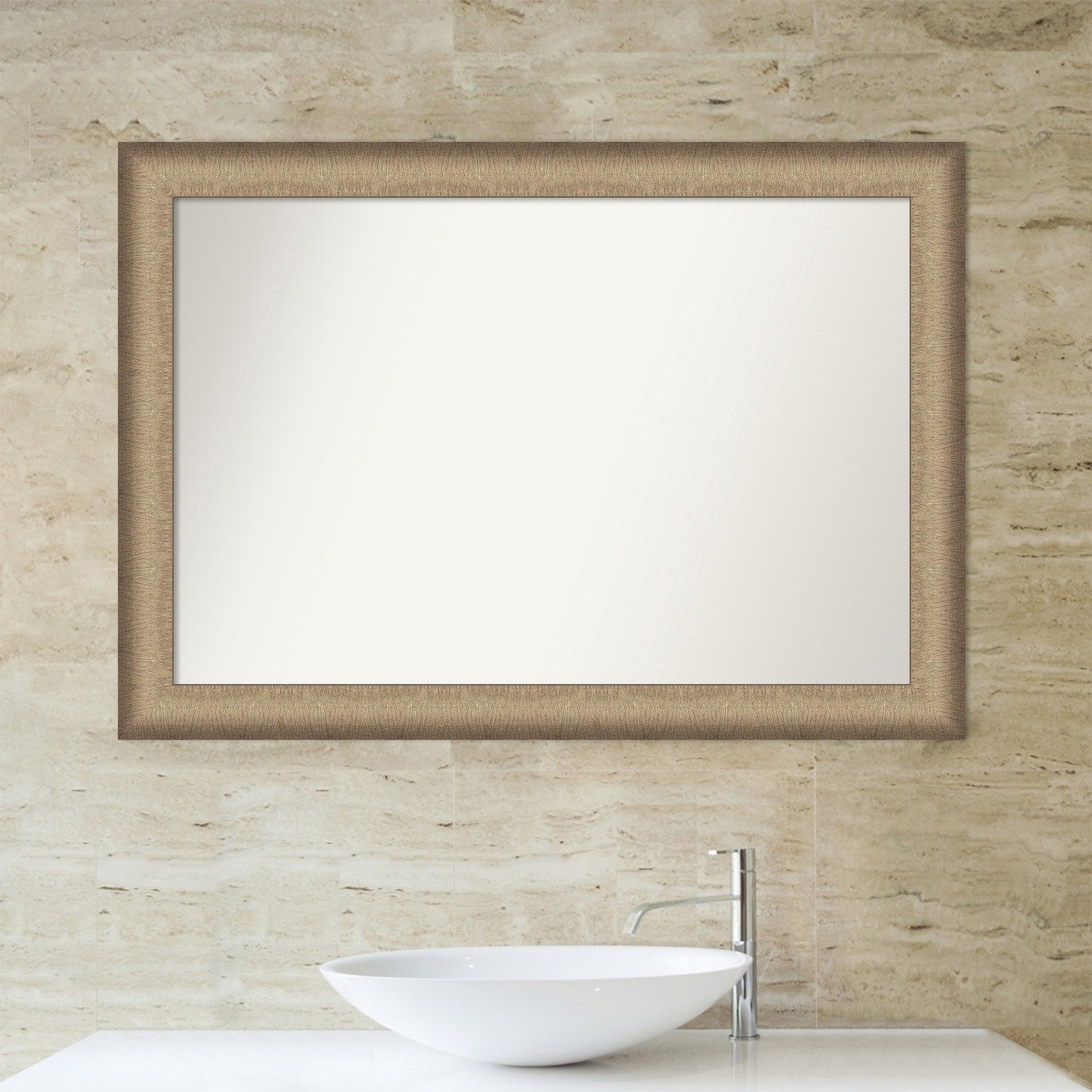 Non-Beveled Bathroom Wall Mirror - Elegant Brushed Bronze Frame