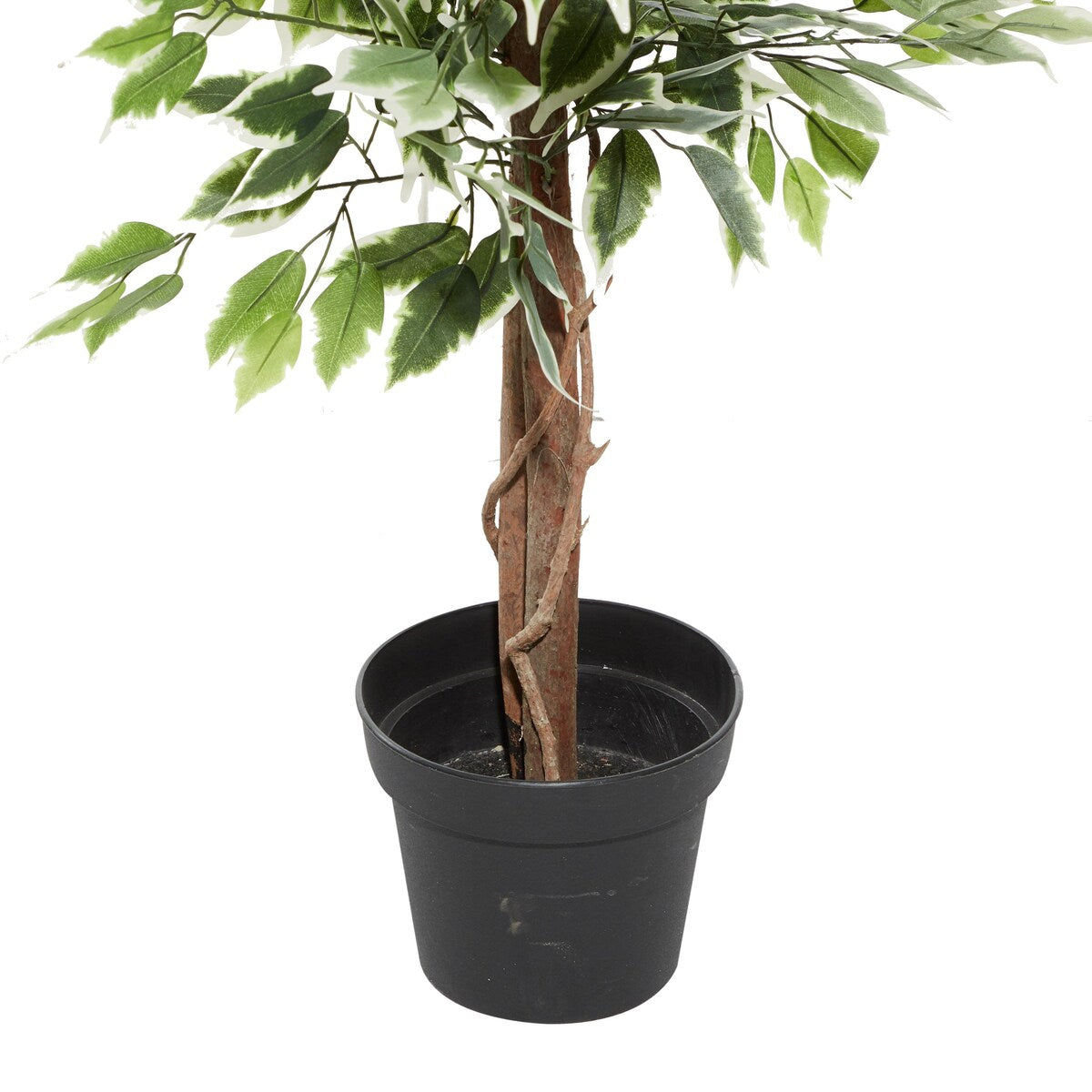 Faux Foliage Ficus Artificial Tree with Realistic Leaves and Black Plastic Pot - Green - Roche River Decor